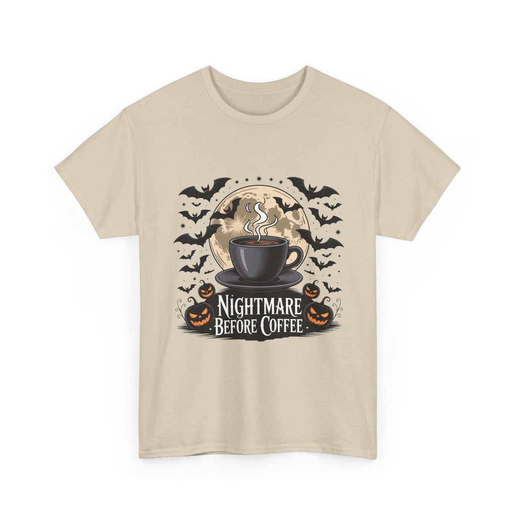 Unisex Heavy Cotton Tee - Nightmare Before Coffee Shirt, Halloween T-Shirt, Gift for Coffee Lovers, Spooky Apparel, Jack-O-Lantern Theme
