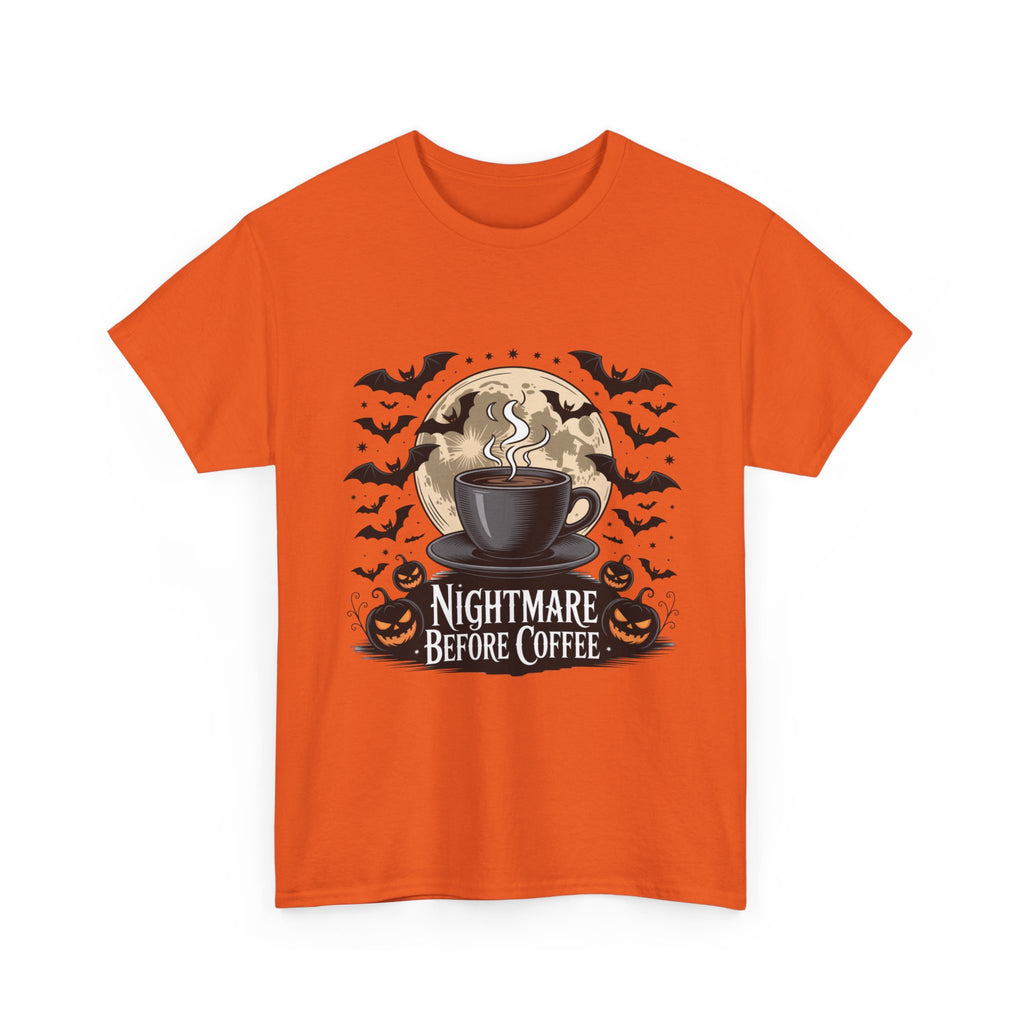 Unisex Heavy Cotton Tee - Nightmare Before Coffee Shirt, Halloween T-Shirt, Gift for Coffee Lovers, Spooky Apparel, Jack-O-Lantern Theme
