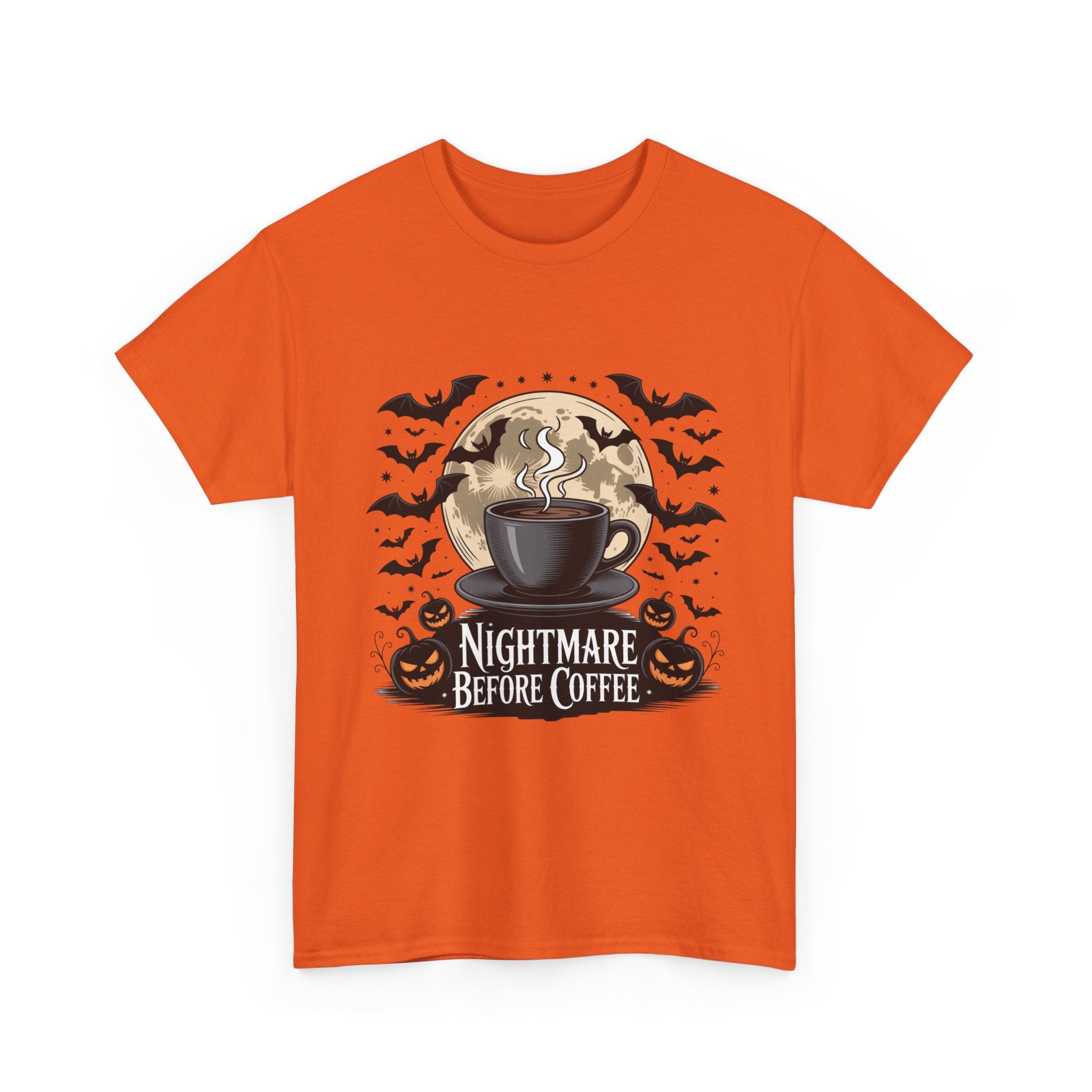 Unisex Heavy Cotton Tee - Nightmare Before Coffee Shirt, Halloween T-Shirt, Gift for Coffee Lovers, Spooky Apparel, Jack-O-Lantern Theme