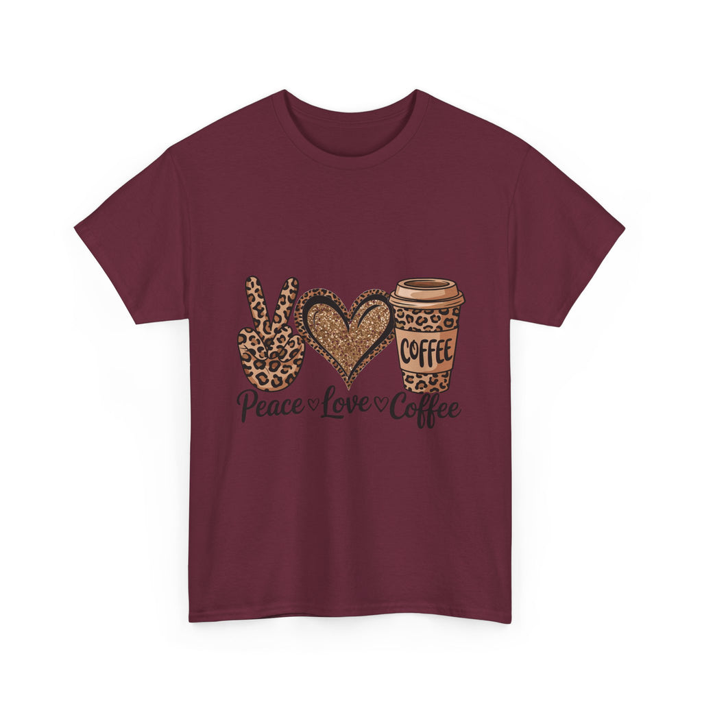 Peace, Love, Coffee Unisex Tee | Cozy Graphic Tee for Coffee Lovers