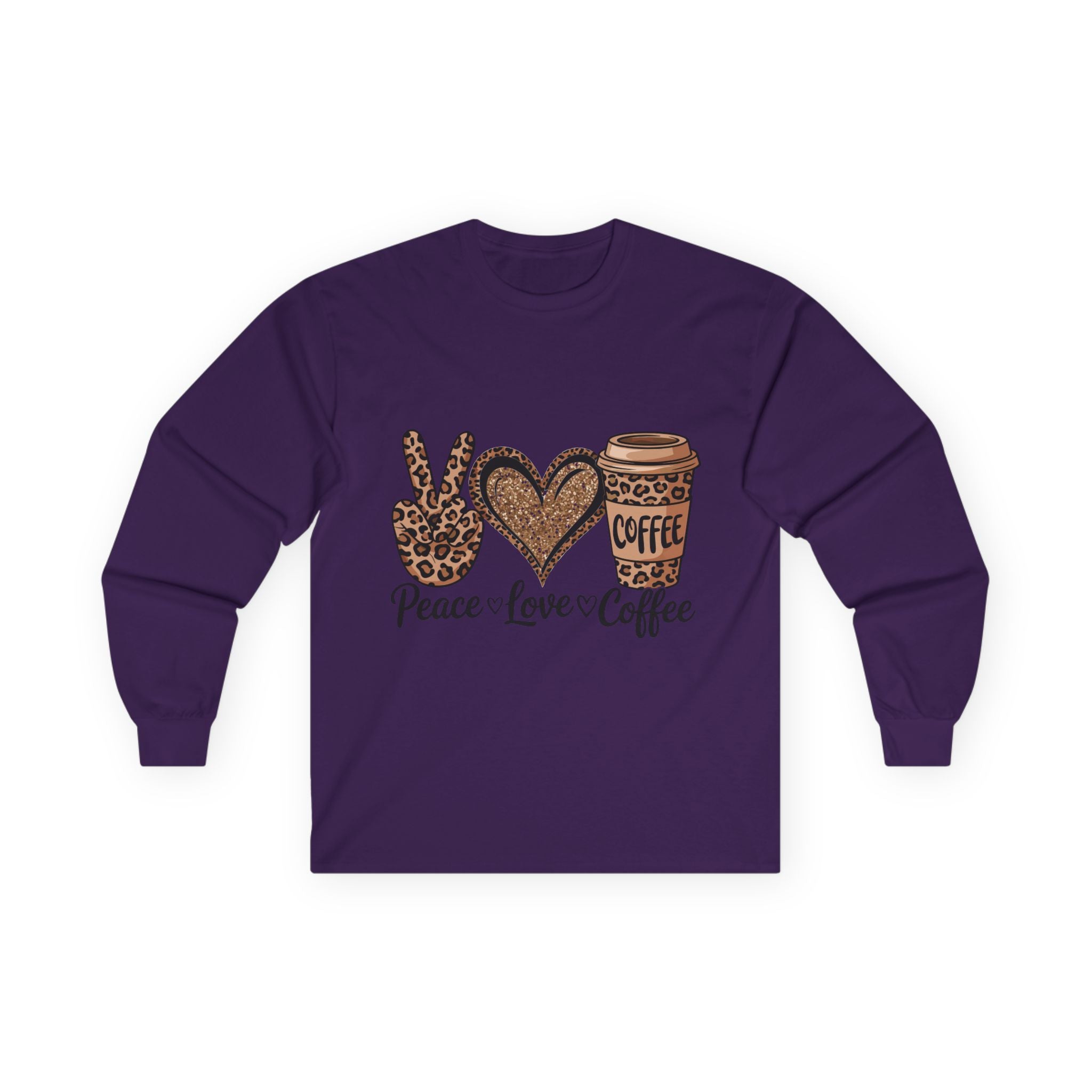 Peace Love Coffee Long Sleeve Tee | Unisex Cotton Shirt for Coffee Lovers | Perfect Gift for Holidays, Birthdays, and Casual Wear