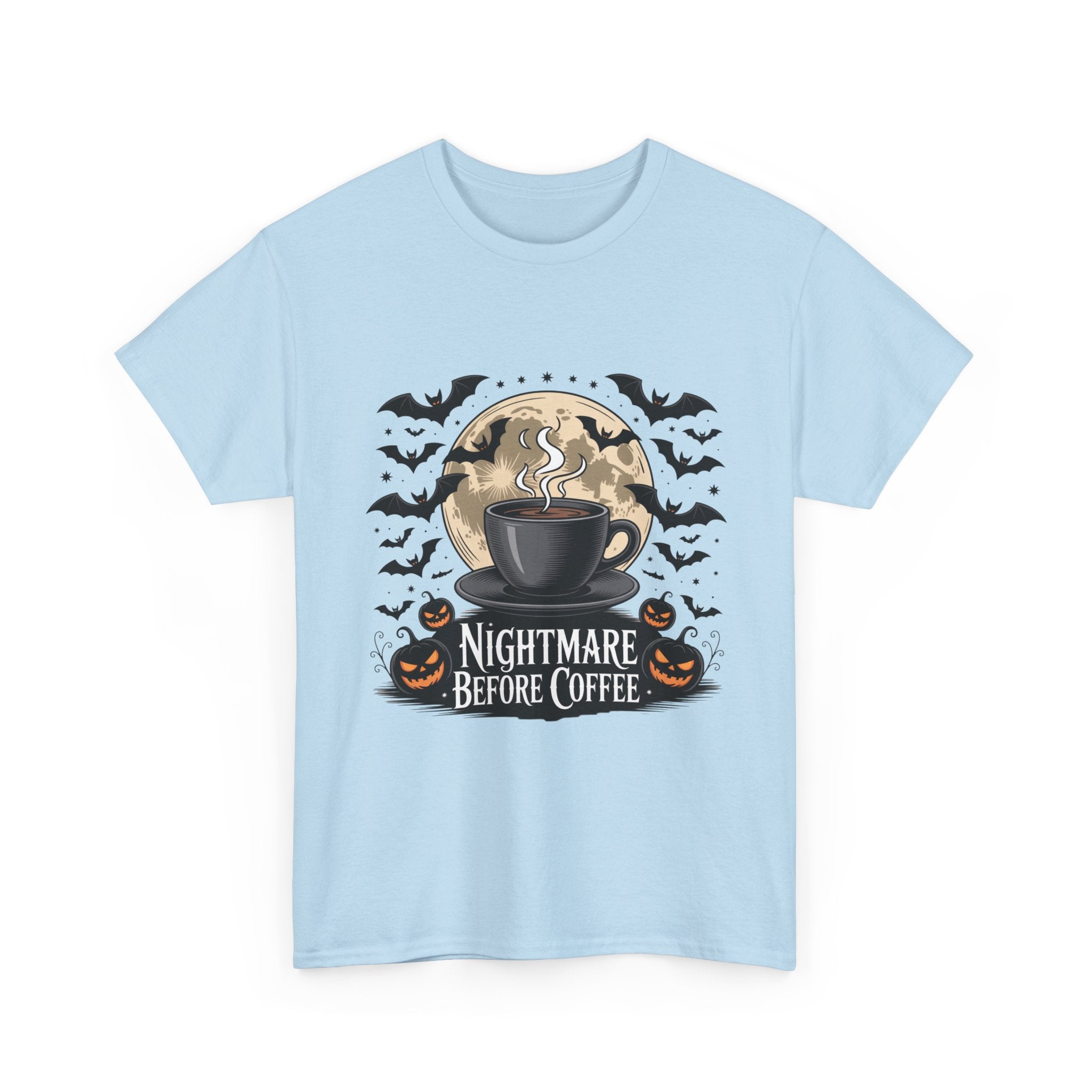 Unisex Heavy Cotton Tee - Nightmare Before Coffee Shirt, Halloween T-Shirt, Gift for Coffee Lovers, Spooky Apparel, Jack-O-Lantern Theme