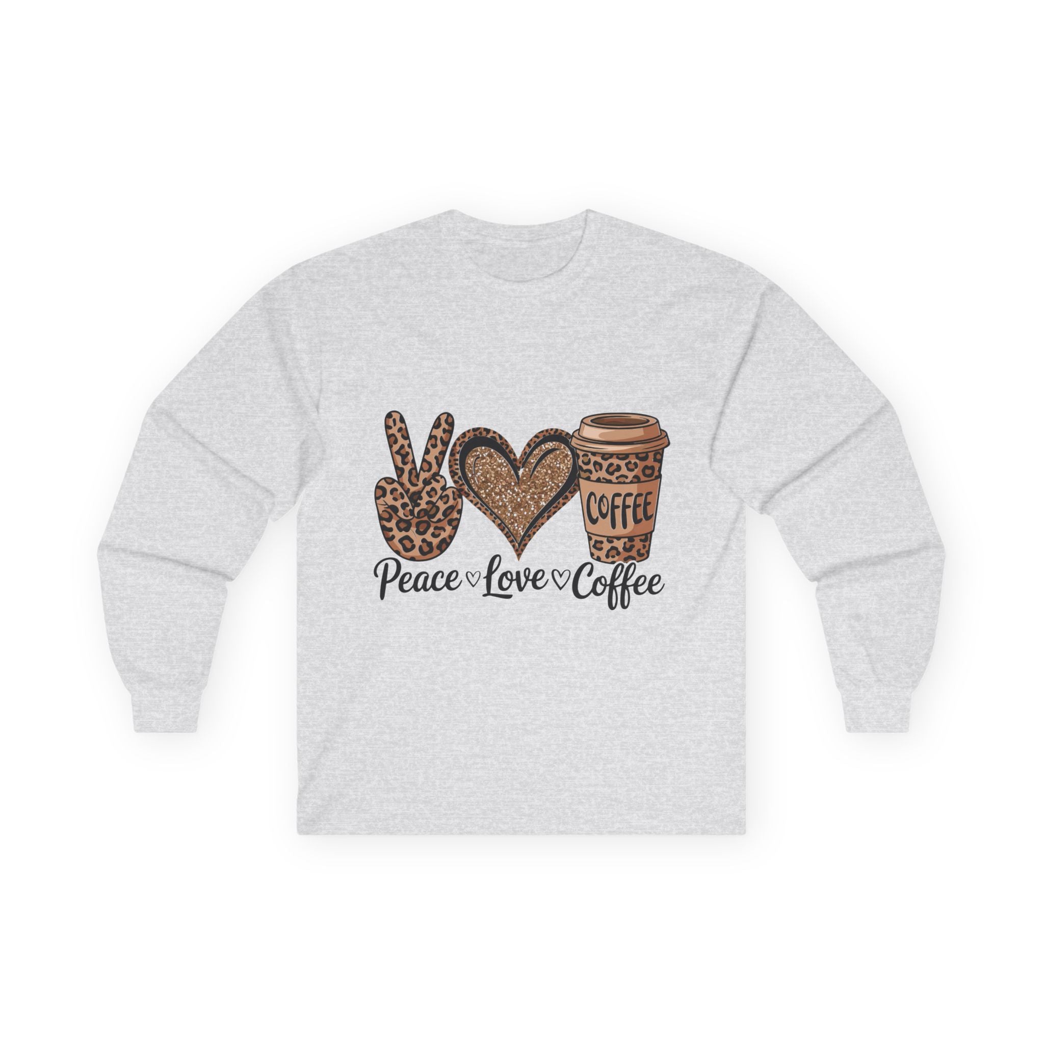 Peace Love Coffee Long Sleeve Tee | Unisex Cotton Shirt for Coffee Lovers | Perfect Gift for Holidays, Birthdays, and Casual Wear