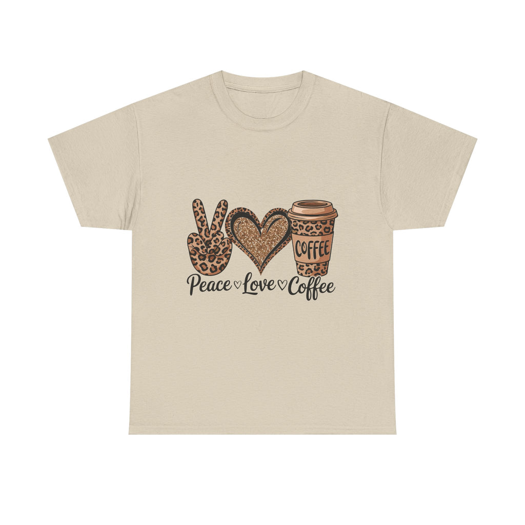 Peace, Love, Coffee Unisex Tee | Cozy Graphic Tee for Coffee Lovers