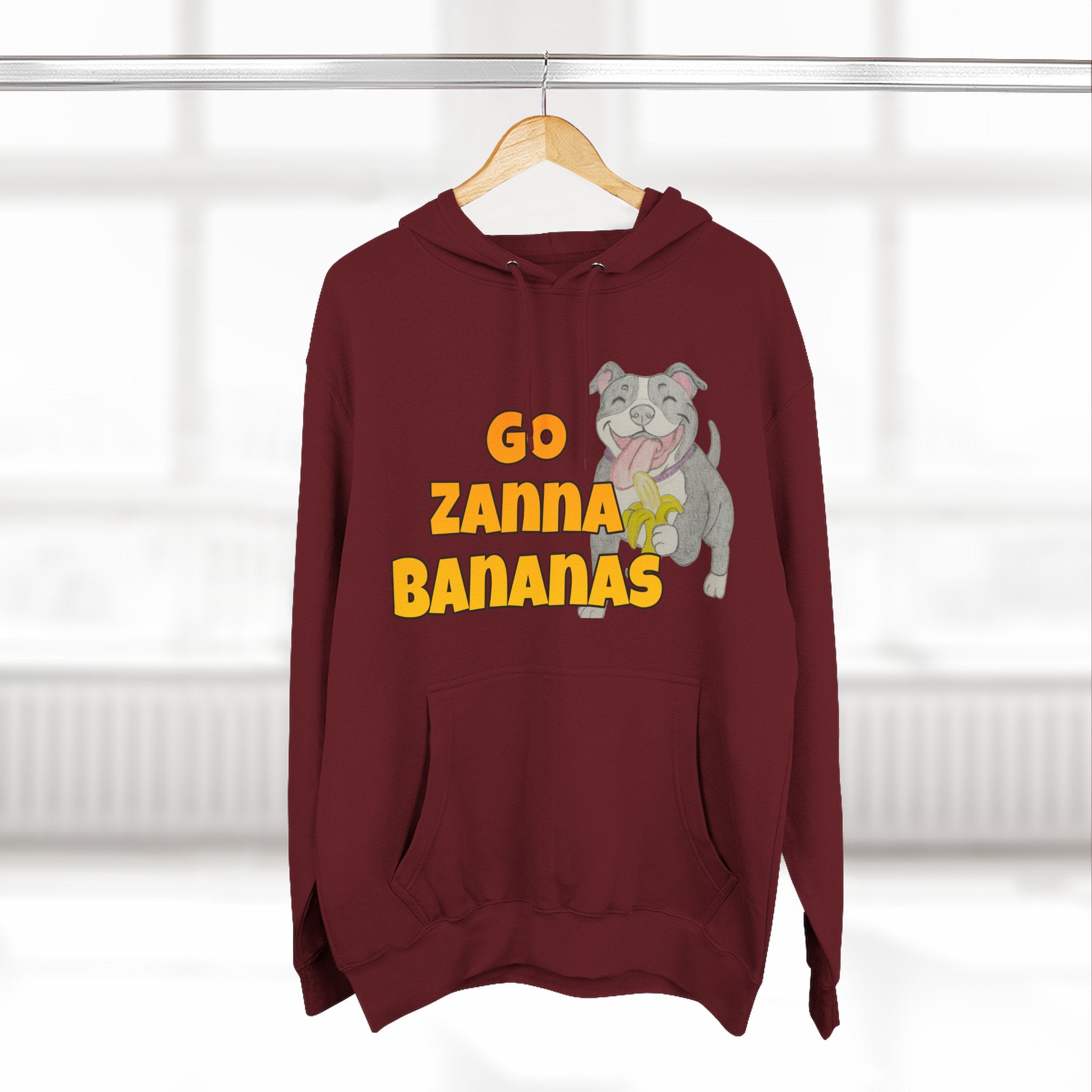 Go Zanna Bananas Fleece Hoodie, Funny Pet Lover Gift, Cozy Sweatshirt for Dog Owners, Perfect for Casual Wear, Great for Birthdays