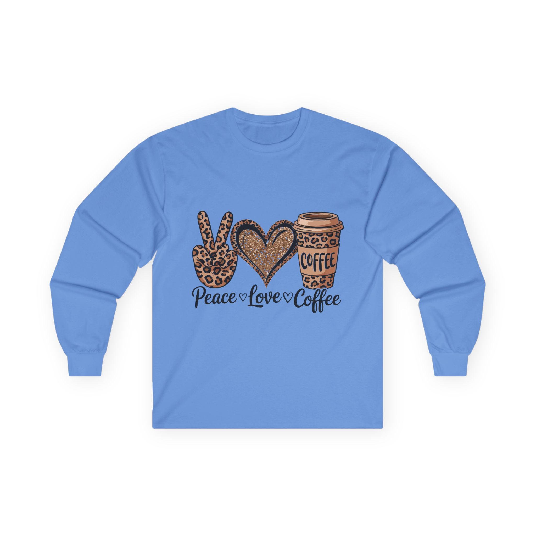 Peace Love Coffee Long Sleeve Tee | Unisex Cotton Shirt for Coffee Lovers | Perfect Gift for Holidays, Birthdays, and Casual Wear