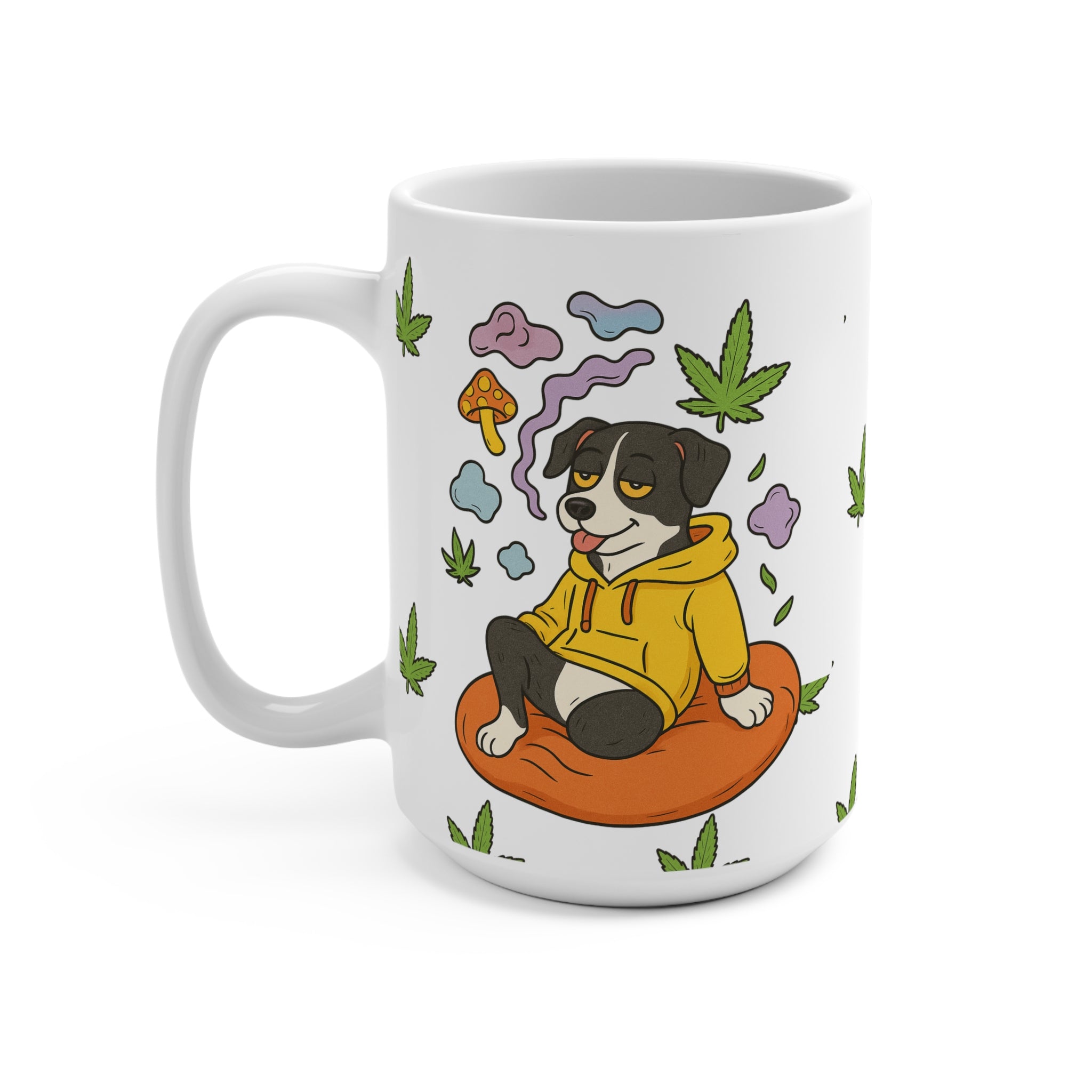 Colorful Cannabis Leaf Mug - 15oz Ceramic Coffee Cup for Weed Lovers, Stoner Gift, Festival Use, Home or Office Decor, Nature Vibe