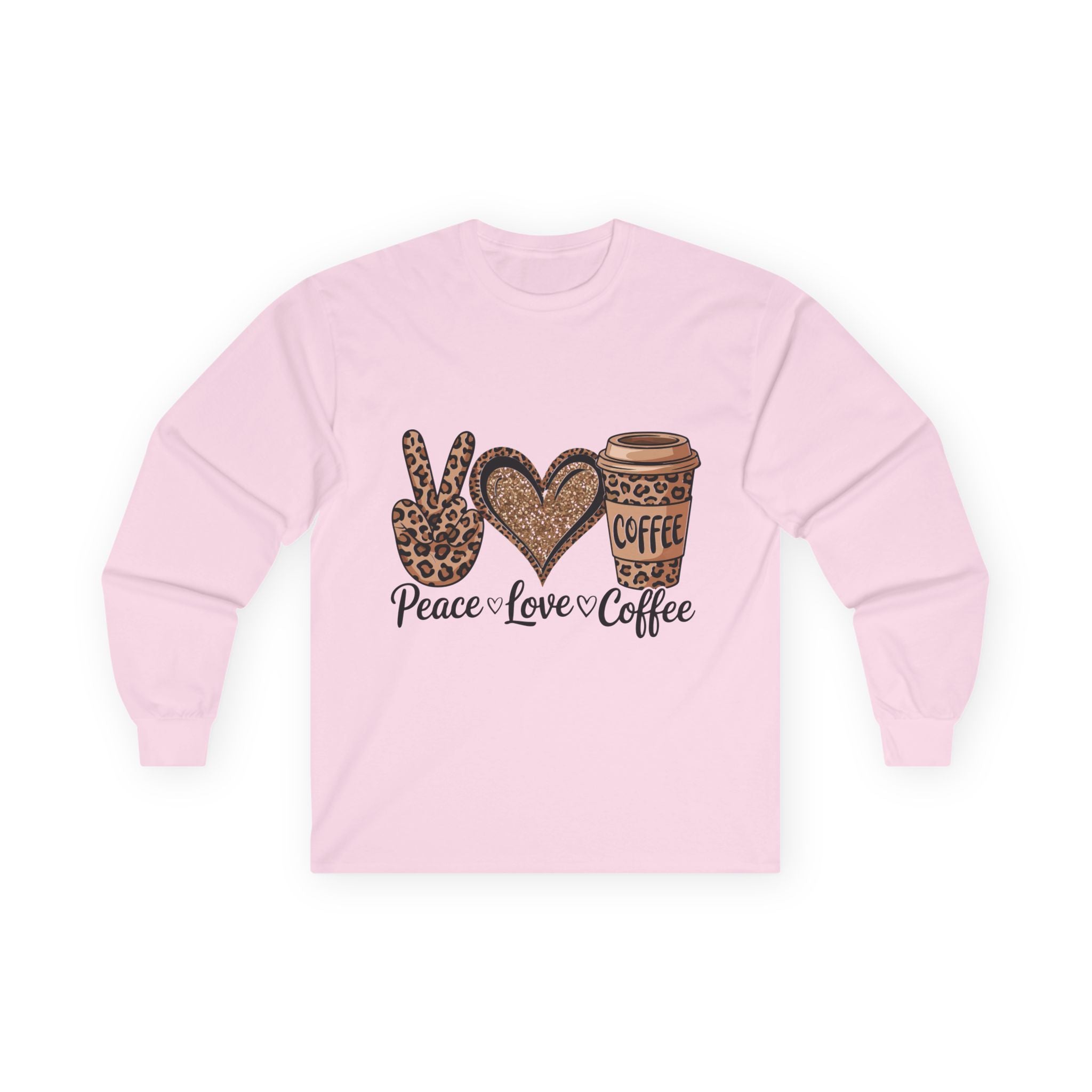 Peace Love Coffee Long Sleeve Tee | Unisex Cotton Shirt for Coffee Lovers | Perfect Gift for Holidays, Birthdays, and Casual Wear
