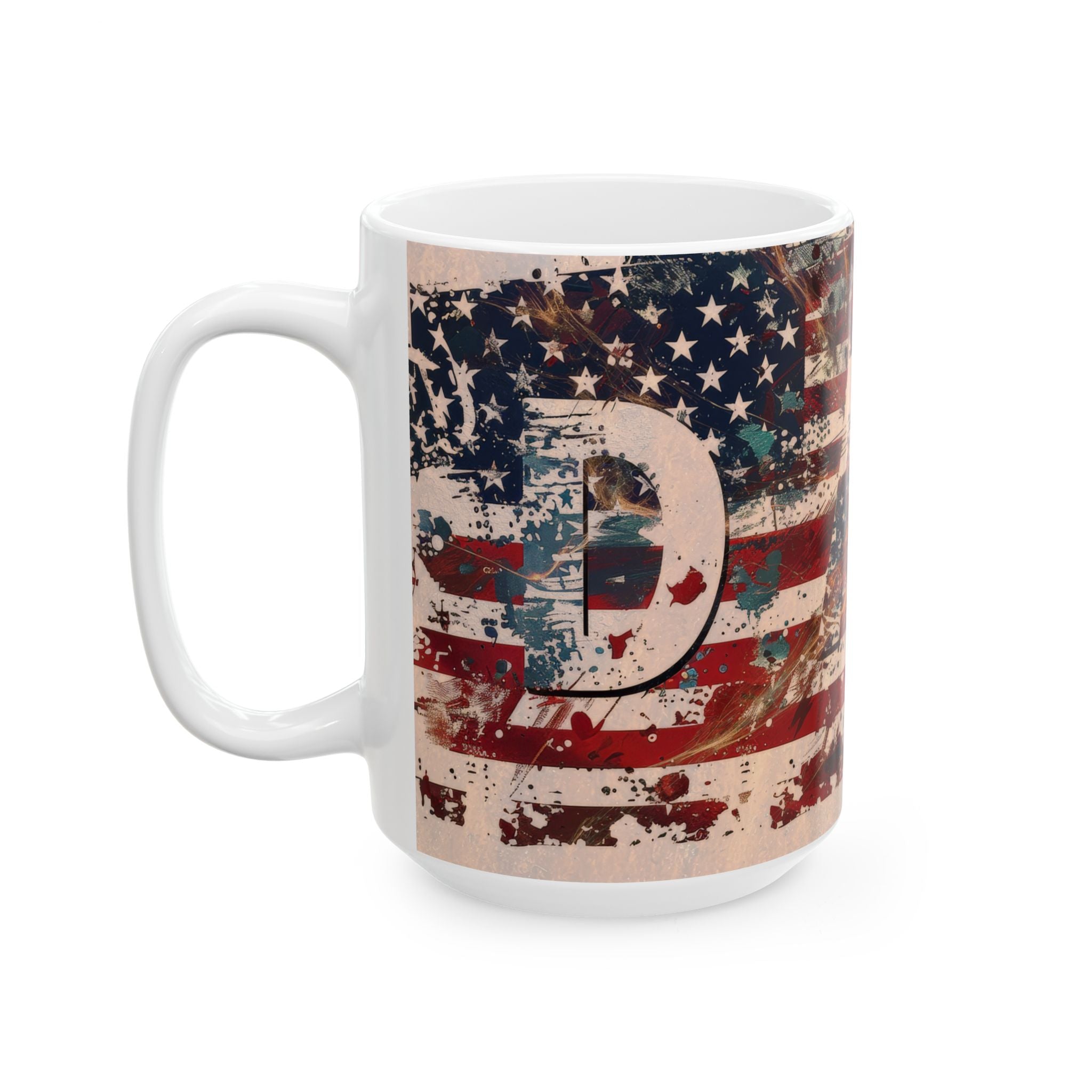 Vintage American Flag Ceramic Mug | Rustic Coffee Cup | Gift for Dad, Mechanic, Independence Day, Father's Day, Americana Decor