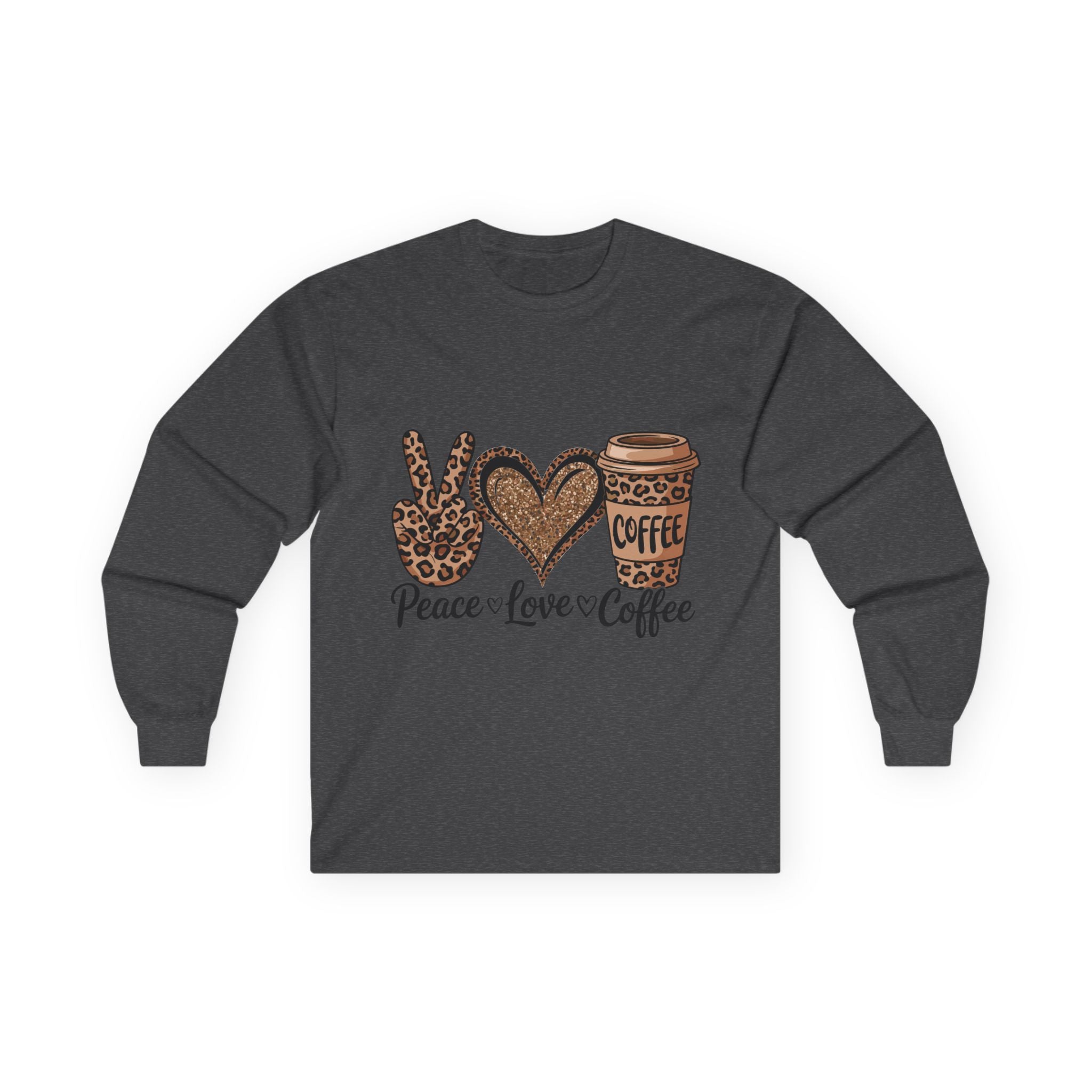 Peace Love Coffee Long Sleeve Tee | Unisex Cotton Shirt for Coffee Lovers | Perfect Gift for Holidays, Birthdays, and Casual Wear