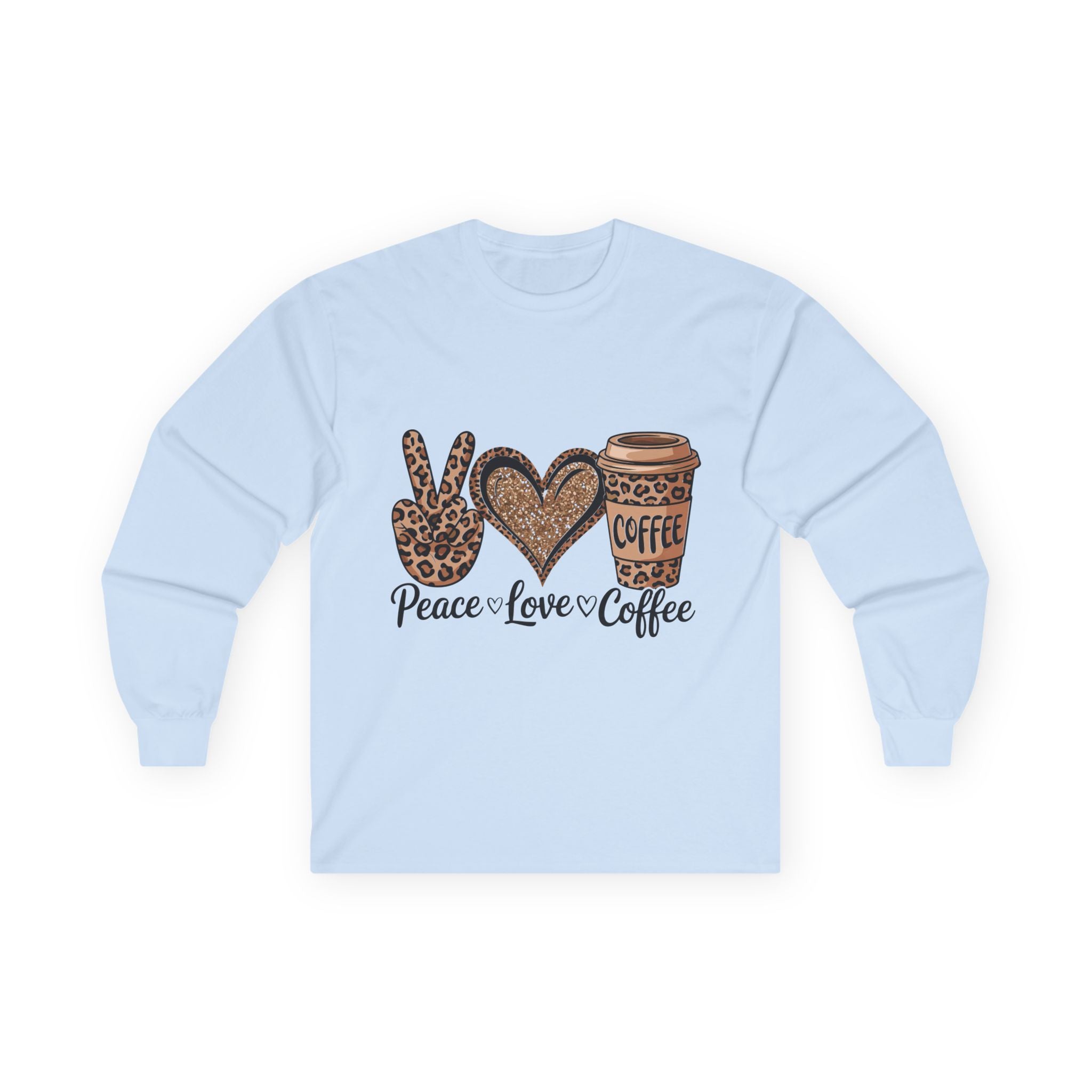 Peace Love Coffee Long Sleeve Tee | Unisex Cotton Shirt for Coffee Lovers | Perfect Gift for Holidays, Birthdays, and Casual Wear