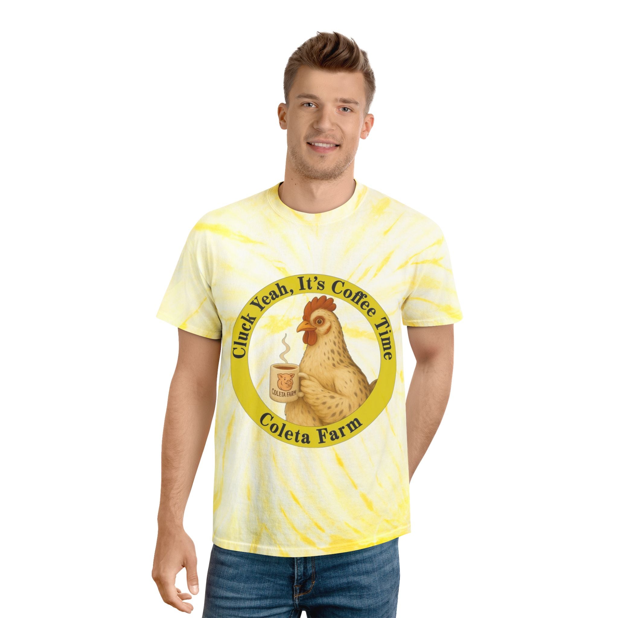 Tie-Dye Tee, Cyclone, Coffee Time Tee, Funny Chicken Shirt, Summer Vibe T-Shirt, Gift for Farmers, Casual Daily Wear