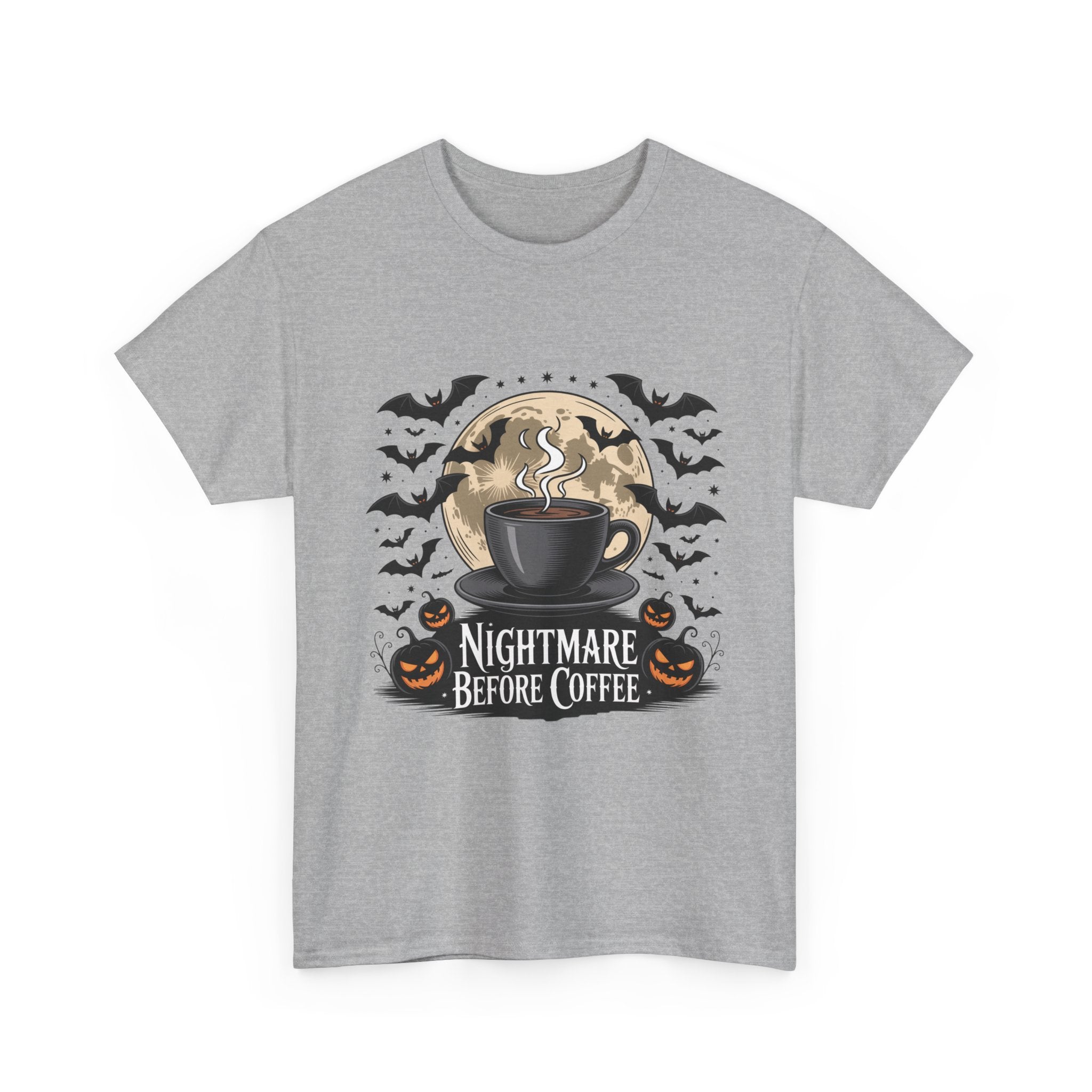 Unisex Heavy Cotton Tee - Nightmare Before Coffee Shirt, Halloween T-Shirt, Gift for Coffee Lovers, Spooky Apparel, Jack-O-Lantern Theme