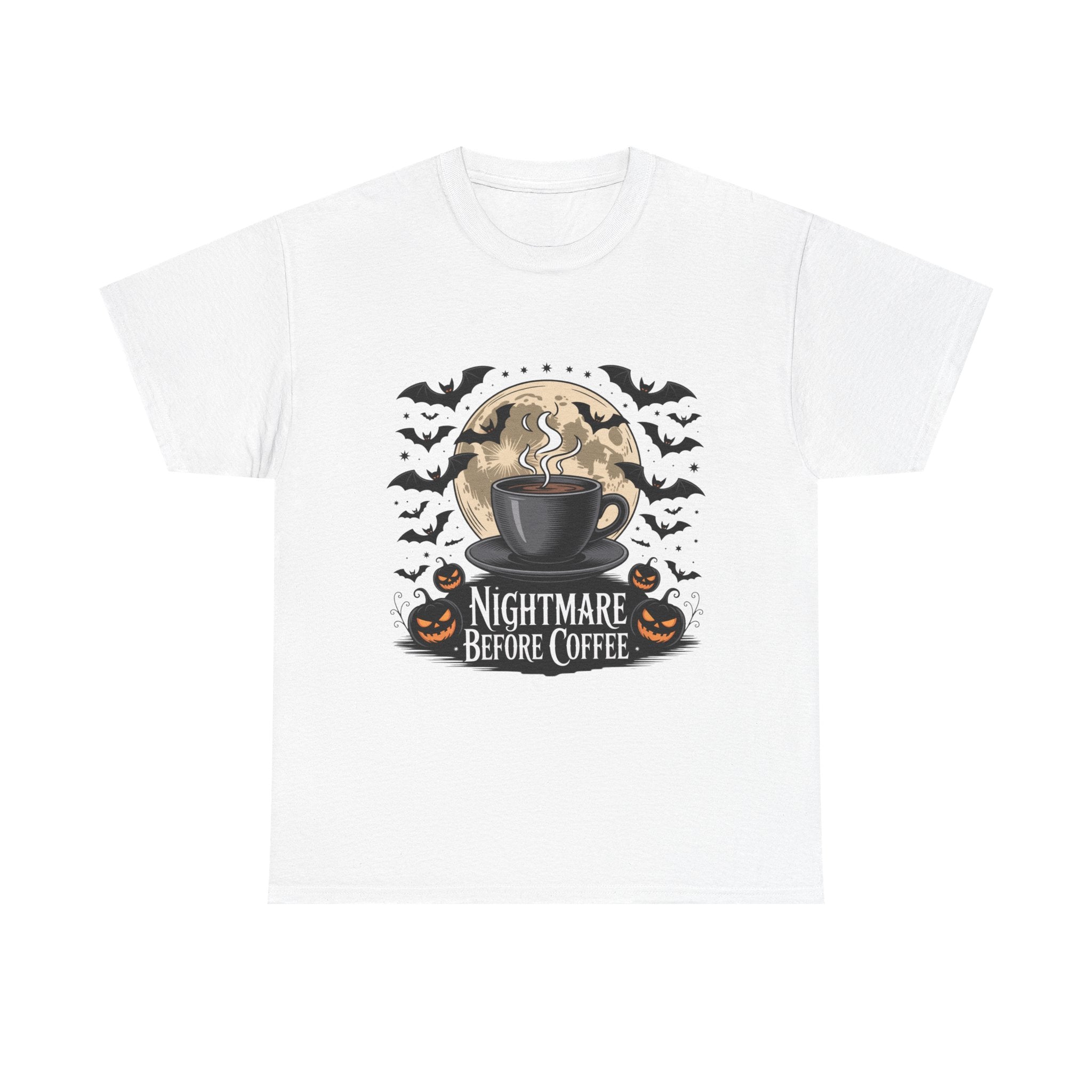 Unisex Heavy Cotton Tee - Nightmare Before Coffee Shirt, Halloween T-Shirt, Gift for Coffee Lovers, Spooky Apparel, Jack-O-Lantern Theme