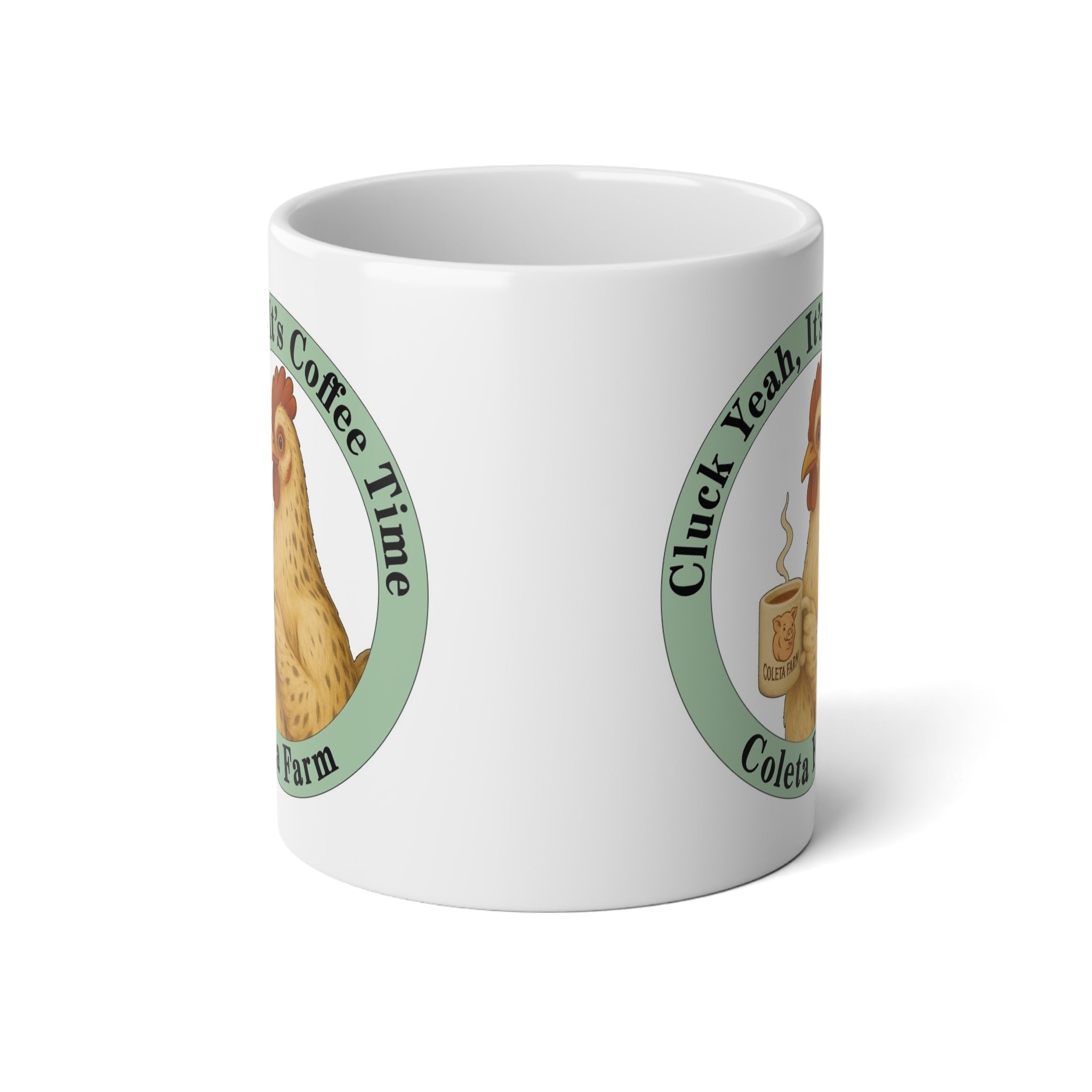 20 oz 2 sided green Funny Chicken Coffee Mug, Cluck Yeah It's Coffee Time, Rooster Mug for Farm Lovers, Gift for Birthdays, Kitchen Decor