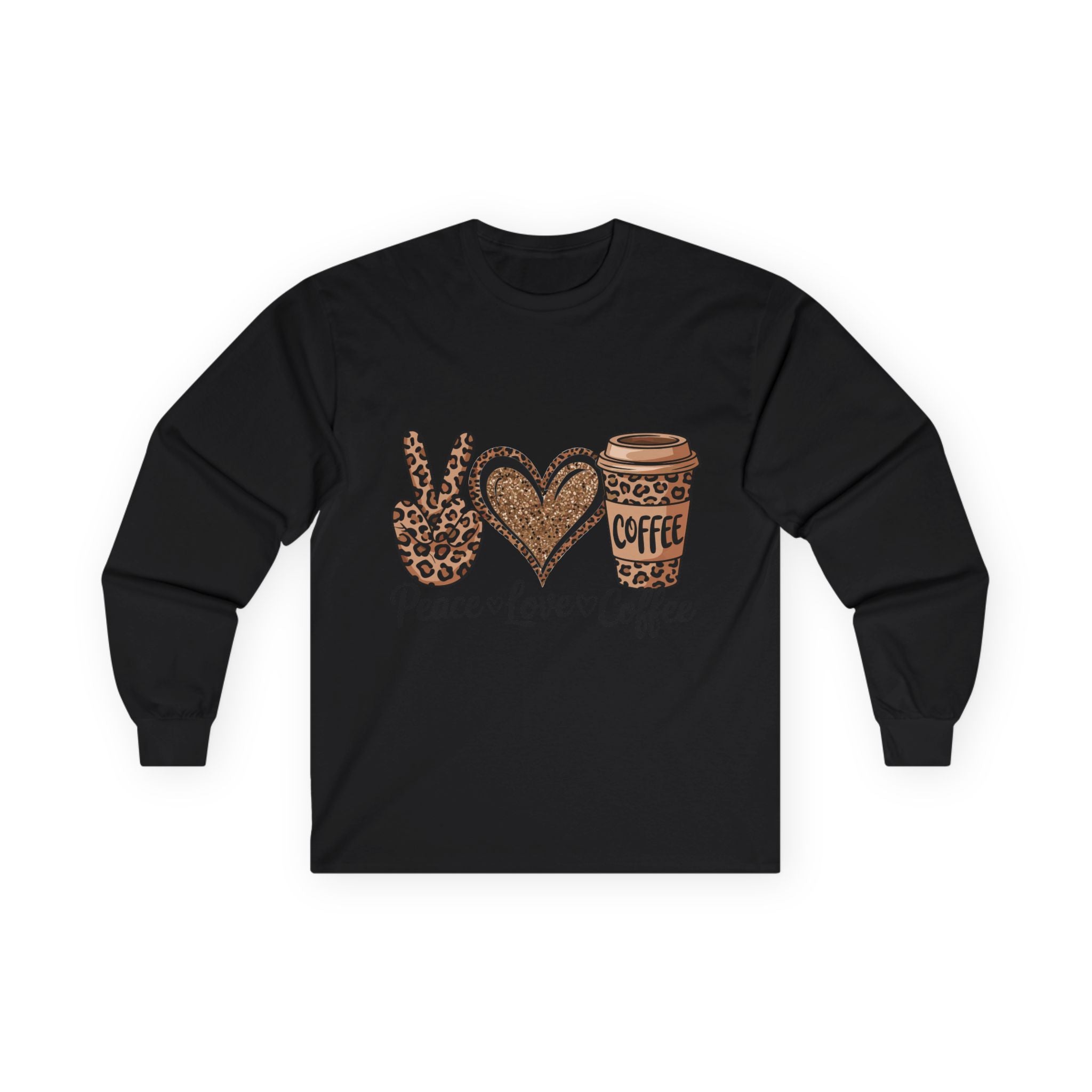 Peace Love Coffee Long Sleeve Tee | Unisex Cotton Shirt for Coffee Lovers | Perfect Gift for Holidays, Birthdays, and Casual Wear