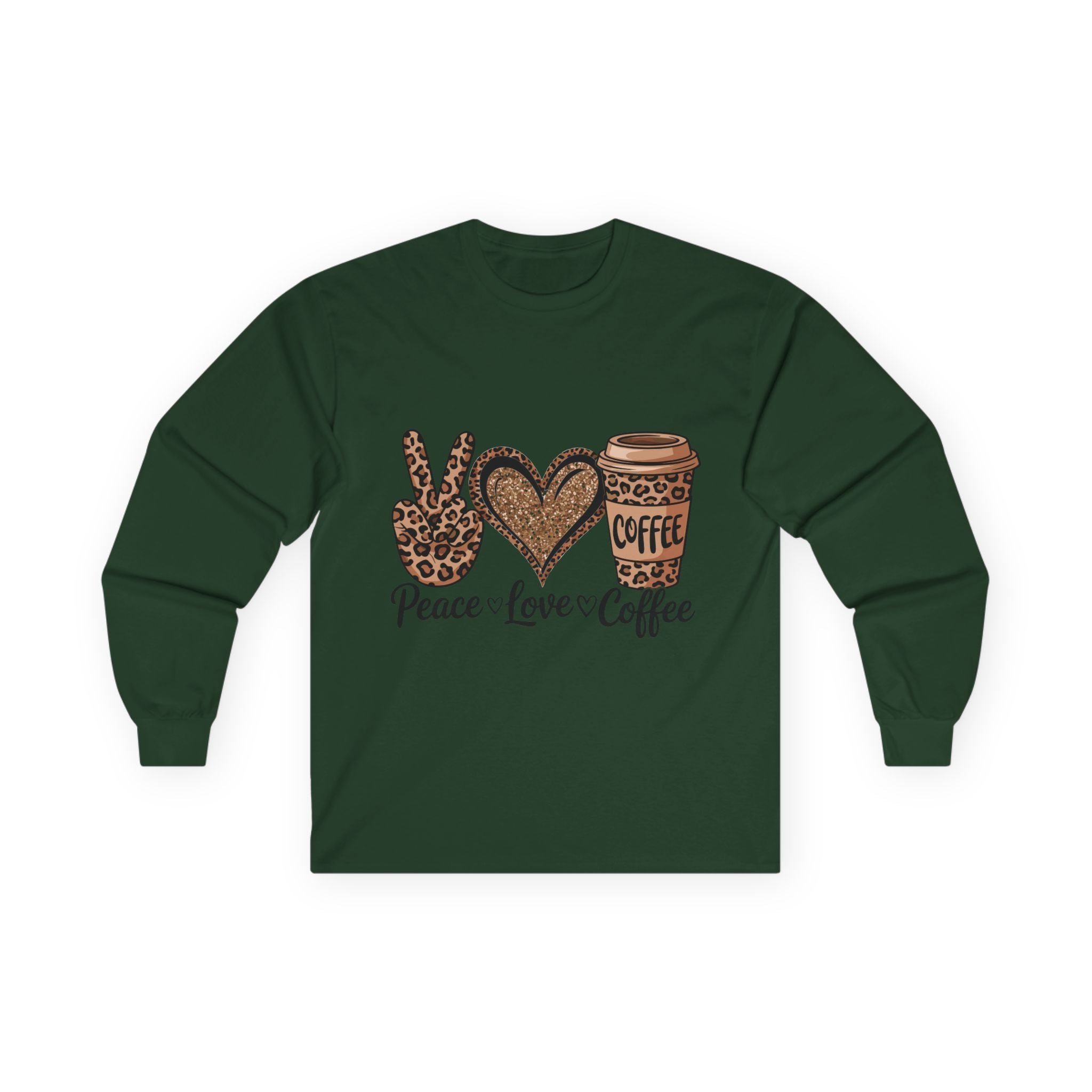 Peace Love Coffee Long Sleeve Tee | Unisex Cotton Shirt for Coffee Lovers | Perfect Gift for Holidays, Birthdays, and Casual Wear