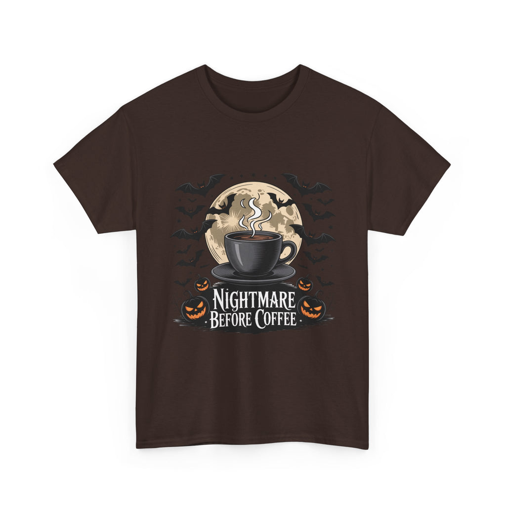 Unisex Heavy Cotton Tee - Nightmare Before Coffee Shirt, Halloween T-Shirt, Gift for Coffee Lovers, Spooky Apparel, Jack-O-Lantern Theme