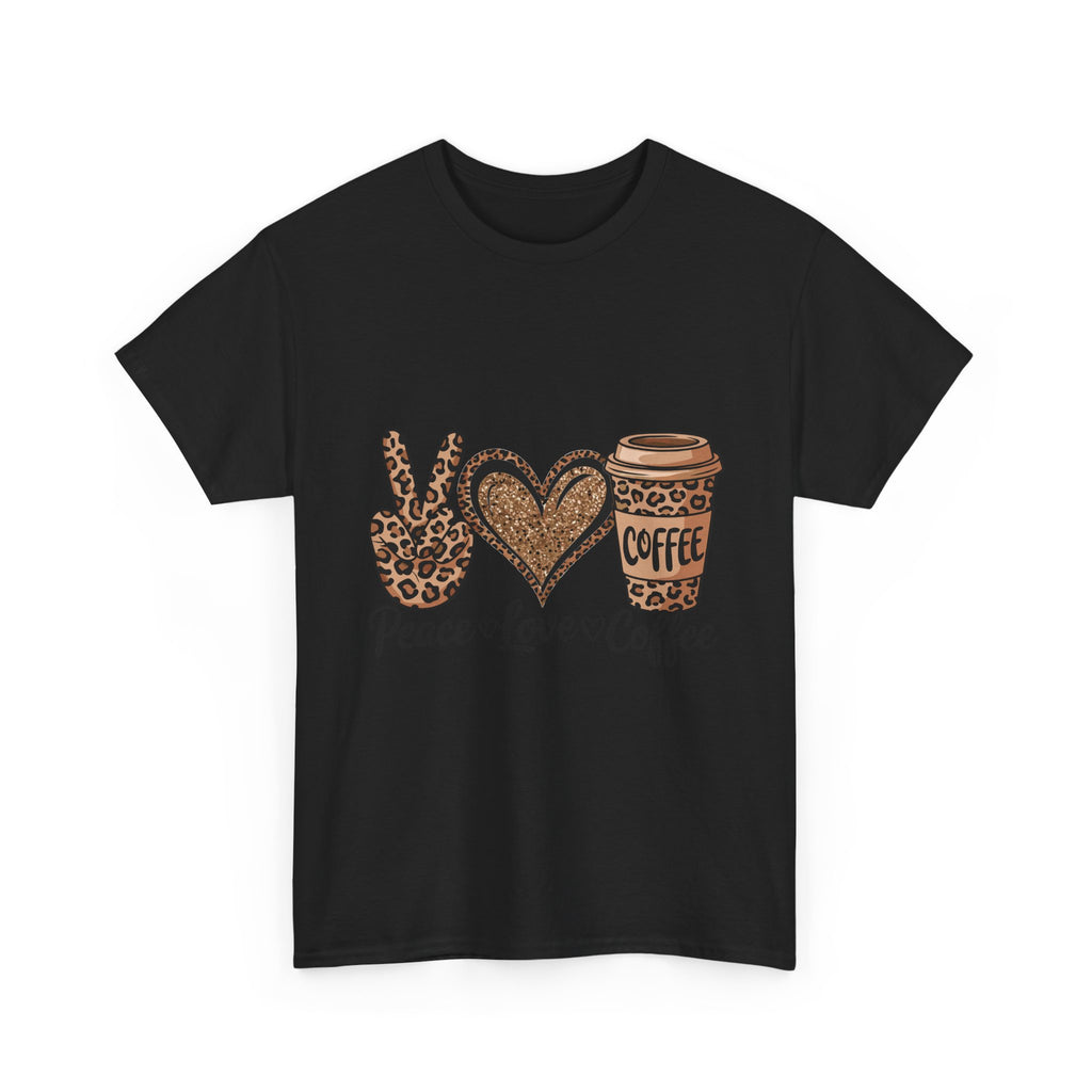 Peace, Love, Coffee Unisex Tee | Cozy Graphic Tee for Coffee Lovers