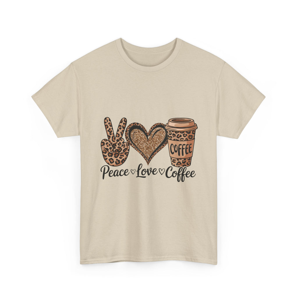 Peace, Love, Coffee Unisex Tee | Cozy Graphic Tee for Coffee Lovers