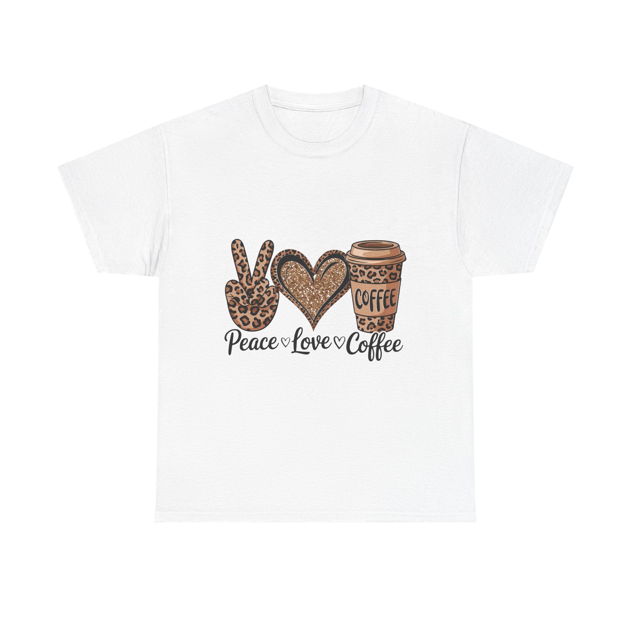 Peace, Love, Coffee Unisex Tee | Cozy Graphic Tee for Coffee Lovers