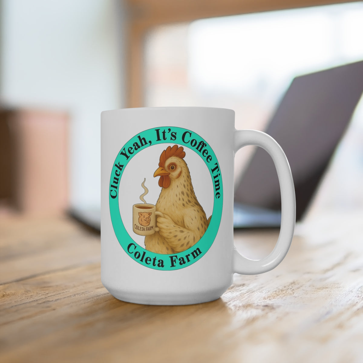 15 oz Charming Coffee Mug, Funny Chicken Design, Gift for Coffee Lovers, Home Decor, Farmhouse Style, Animal Lover's Gift
