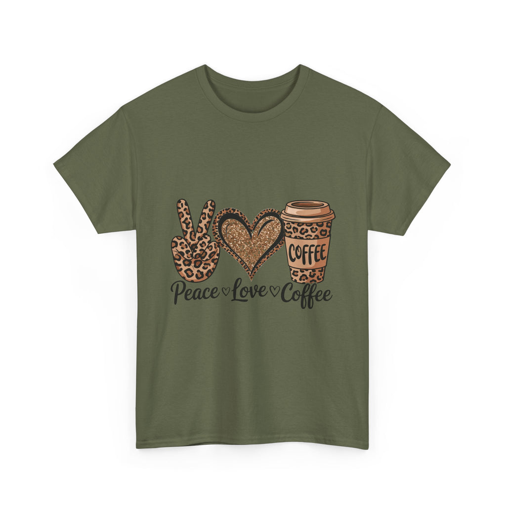 Peace, Love, Coffee Unisex Tee | Cozy Graphic Tee for Coffee Lovers