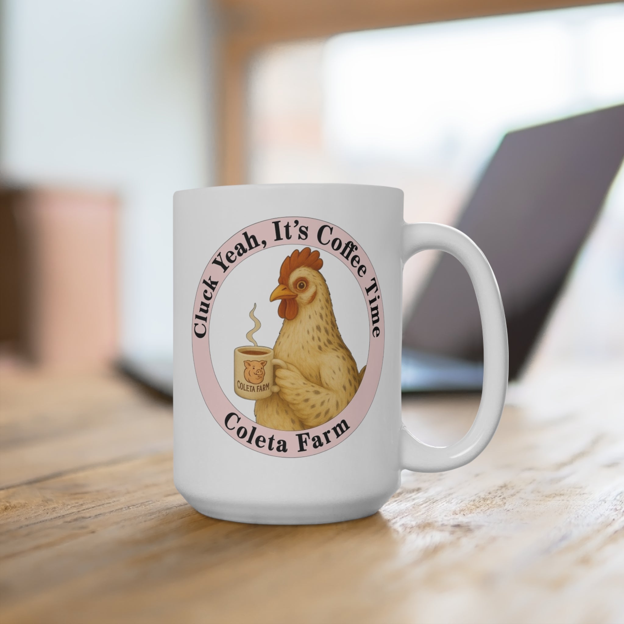 15 oz Coffee Time Chicken Mug, Funny Hen Coffee Cup, Farmhouse Decor, Gift for Chicken Lovers, Cute Animal Mug, 15oz Ceramic Coffee Mug