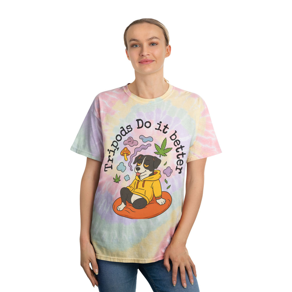TWO SIDED: Spiral Tie-Dye Tee with Fun Cannabis Designs, Perfect for Casual Outings, Gifts, 420 Events, and Relaxing Vibes
