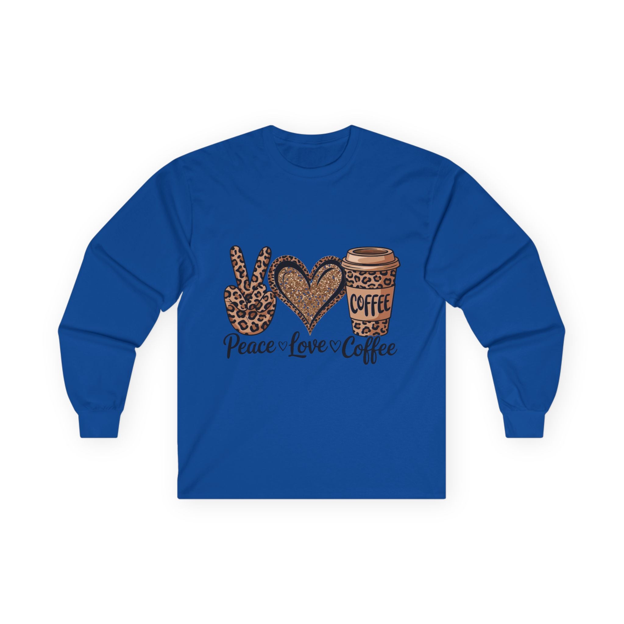 Peace Love Coffee Long Sleeve Tee | Unisex Cotton Shirt for Coffee Lovers | Perfect Gift for Holidays, Birthdays, and Casual Wear