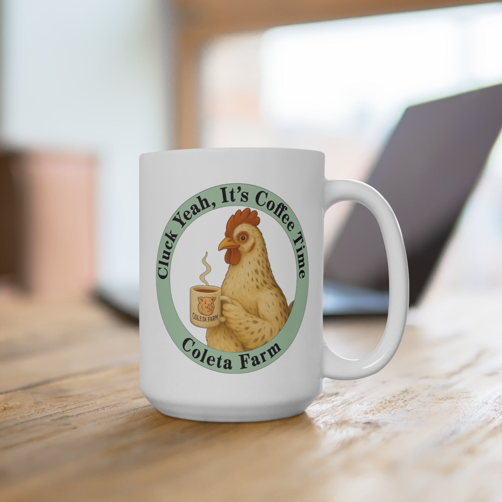 15 oz Funny Chicken Coffee Mug - Cluck Yeah double sided h It's Coffee Time, Gift for Farmers, Kitchen Decor, Farmhouse Mug, 15oz