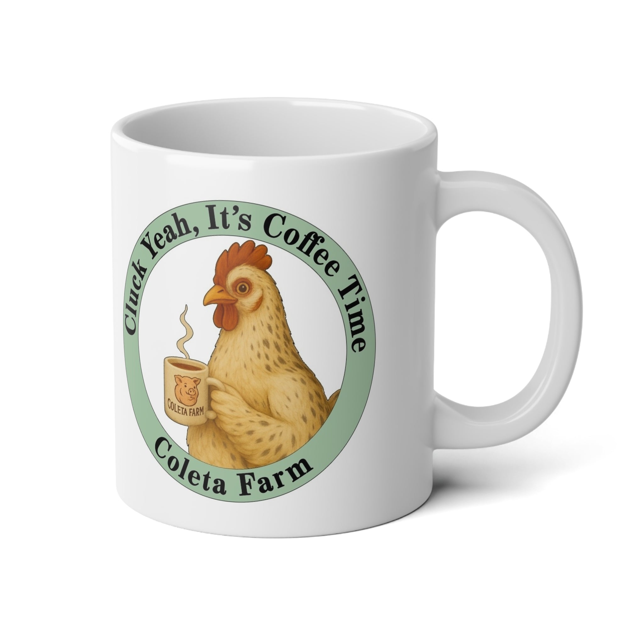 20 oz 2 sided green Funny Chicken Coffee Mug, Cluck Yeah It's Coffee Time, Rooster Mug for Farm Lovers, Gift for Birthdays, Kitchen Decor