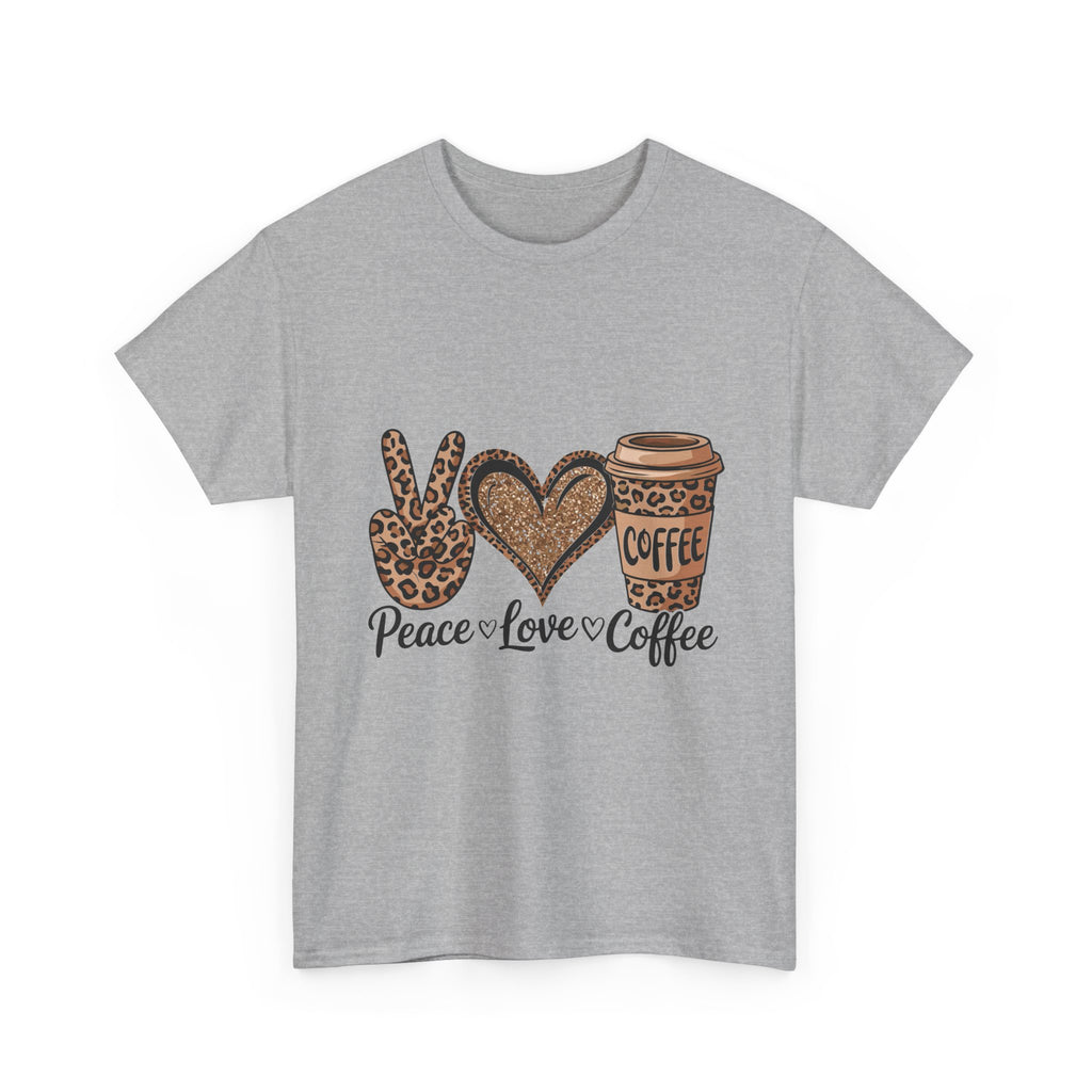 Peace, Love, Coffee Unisex Tee | Cozy Graphic Tee for Coffee Lovers