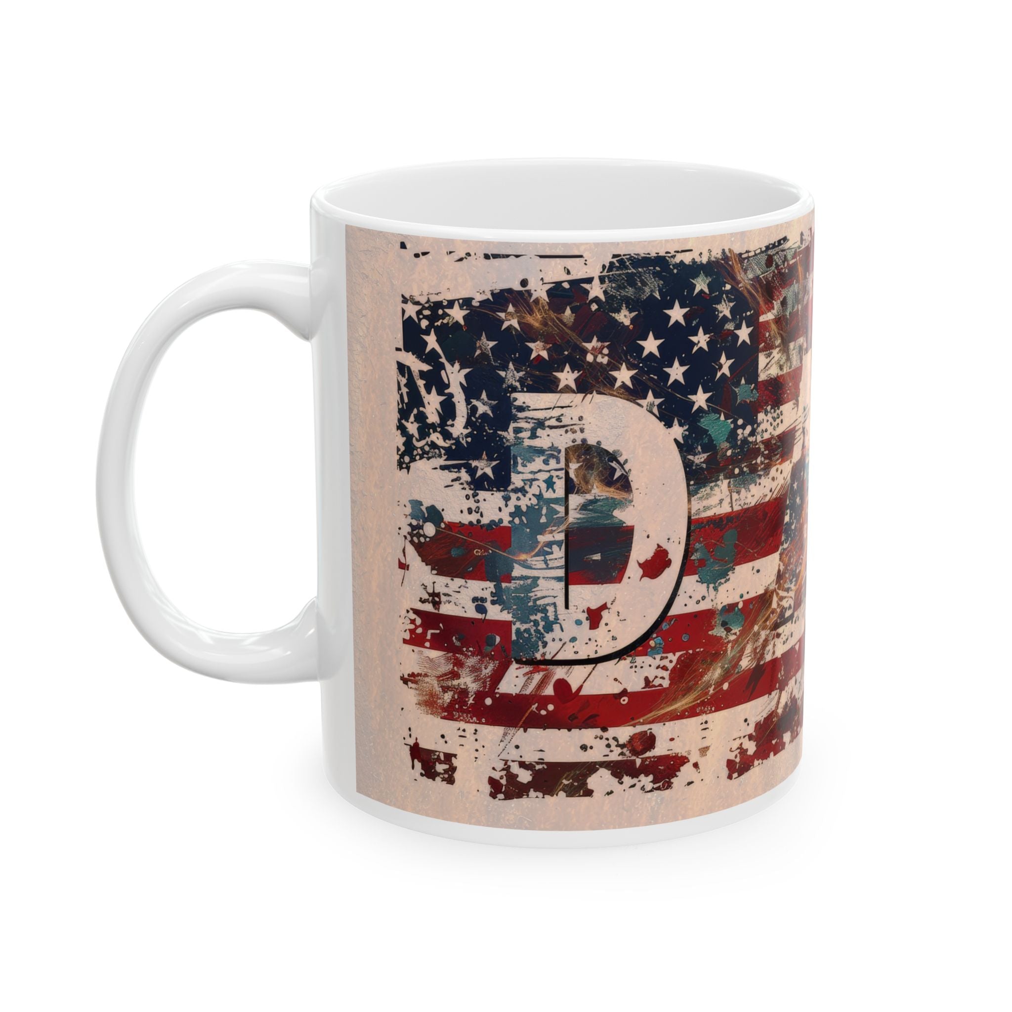 Vintage American Flag Ceramic Mug | Rustic Coffee Cup | Gift for Dad, Mechanic, Independence Day, Father's Day, Americana Decor