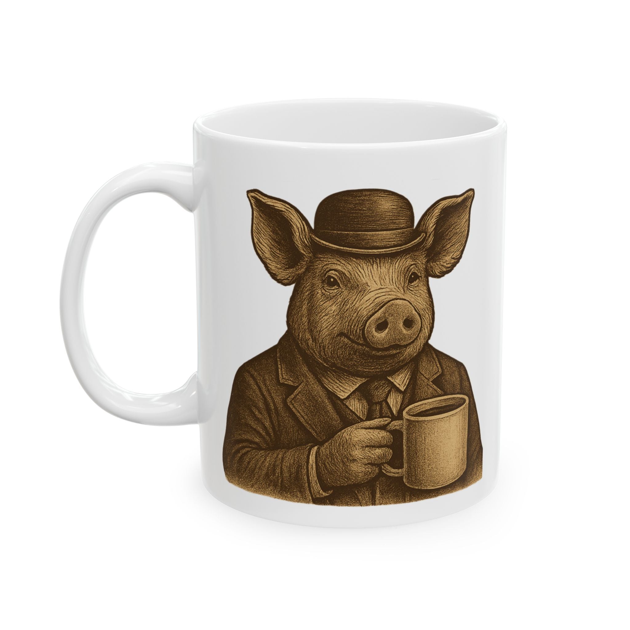 Pig holding coffee 11 oz