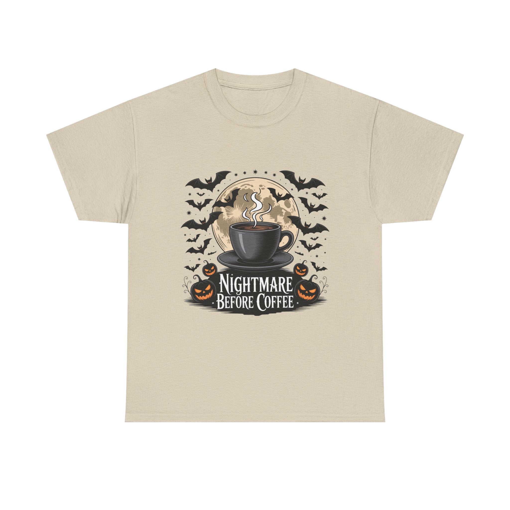 Unisex Heavy Cotton Tee - Nightmare Before Coffee Shirt, Halloween T-Shirt, Gift for Coffee Lovers, Spooky Apparel, Jack-O-Lantern Theme