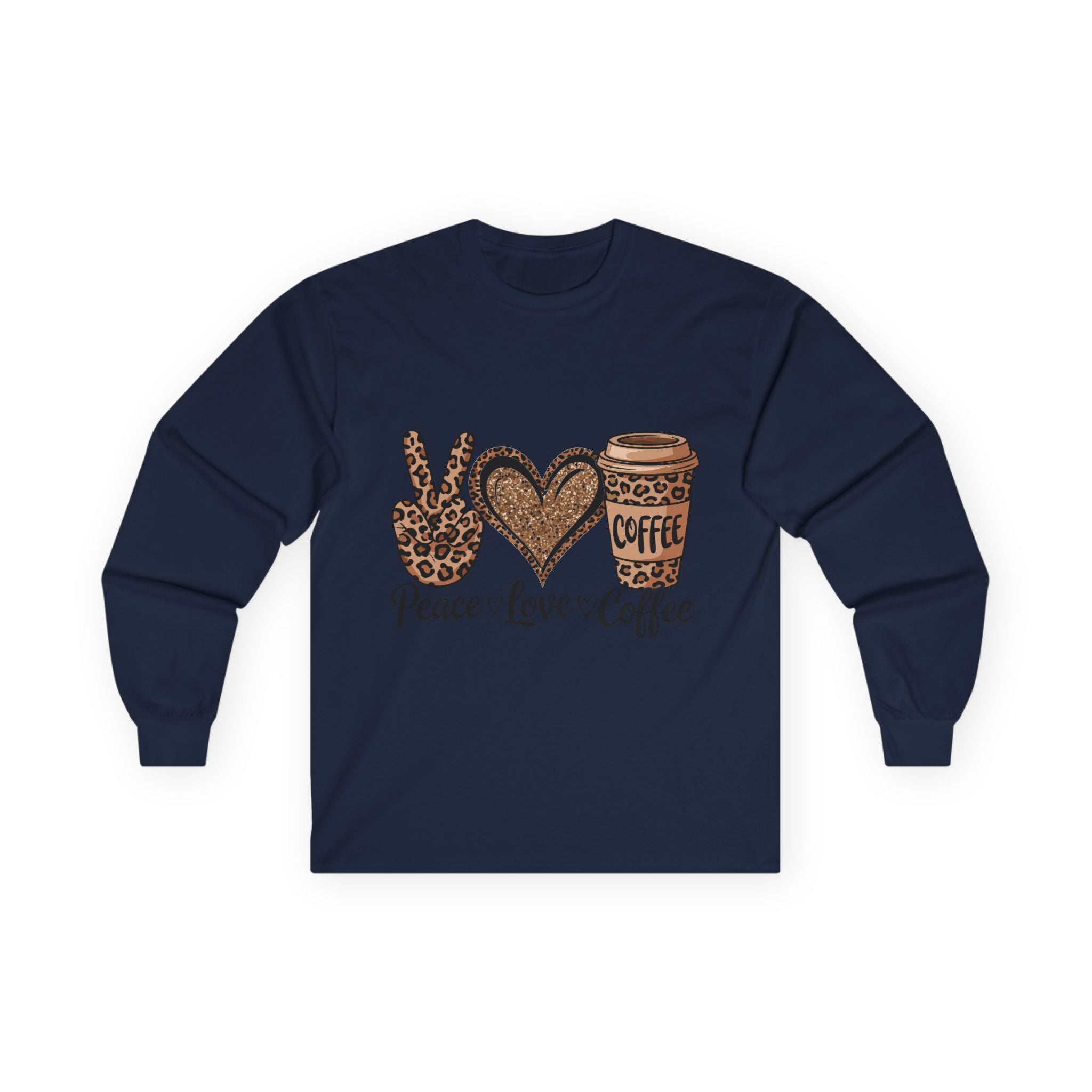 Peace Love Coffee Long Sleeve Tee | Unisex Cotton Shirt for Coffee Lovers | Perfect Gift for Holidays, Birthdays, and Casual Wear