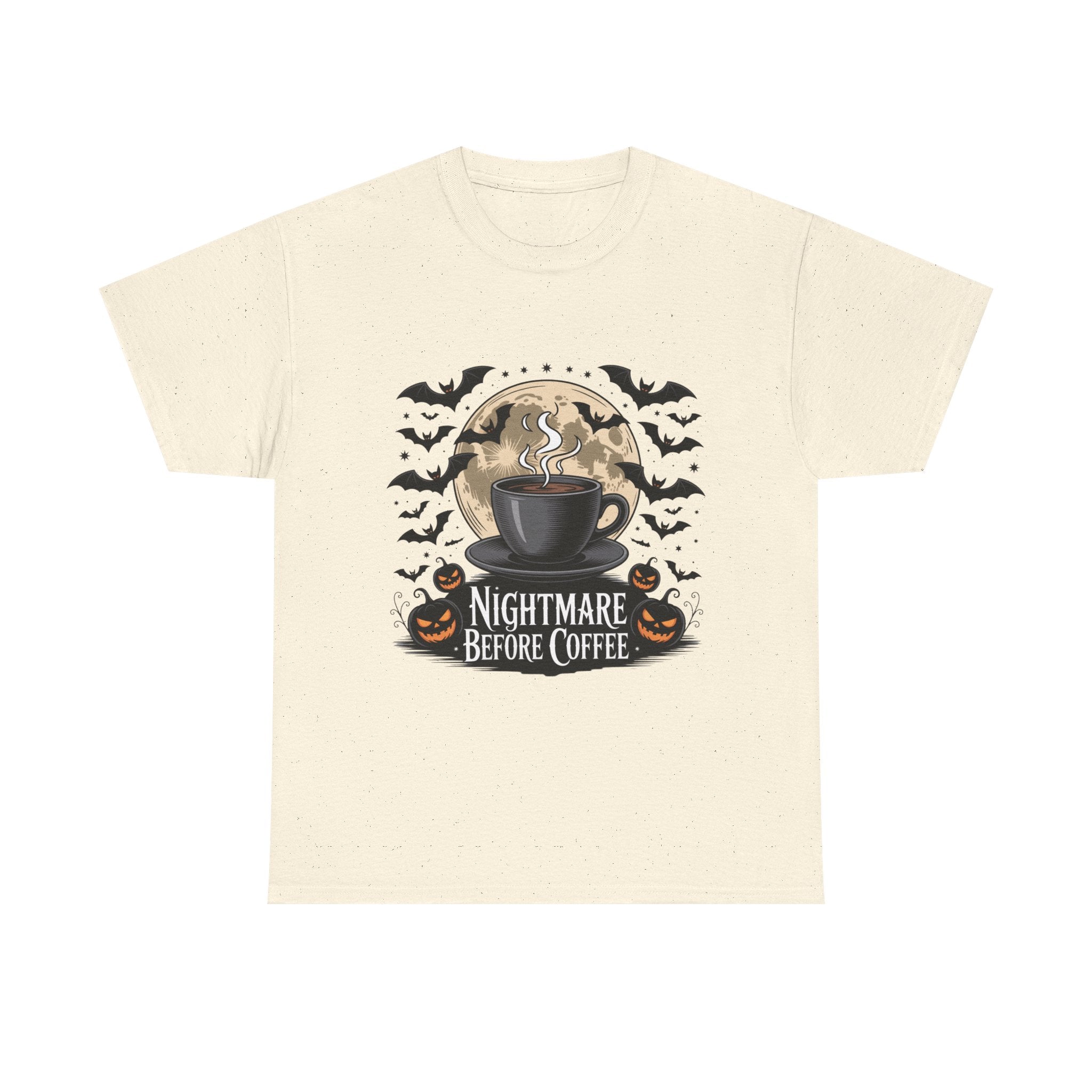 Unisex Heavy Cotton Tee - Nightmare Before Coffee Shirt, Halloween T-Shirt, Gift for Coffee Lovers, Spooky Apparel, Jack-O-Lantern Theme