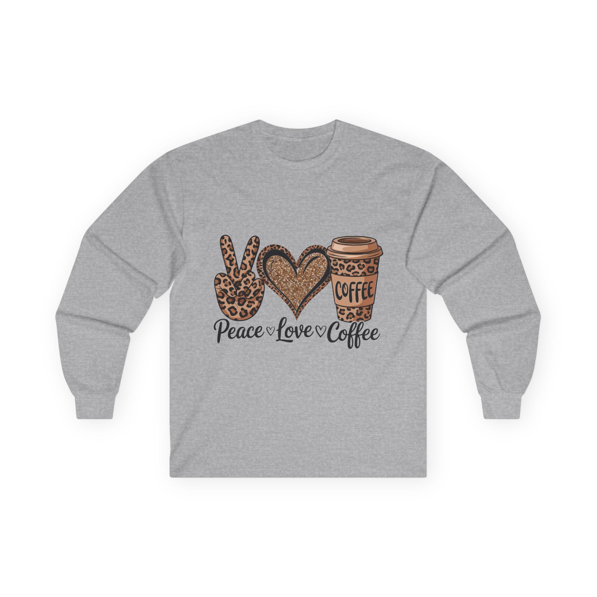 Peace Love Coffee Long Sleeve Tee | Unisex Cotton Shirt for Coffee Lovers | Perfect Gift for Holidays, Birthdays, and Casual Wear