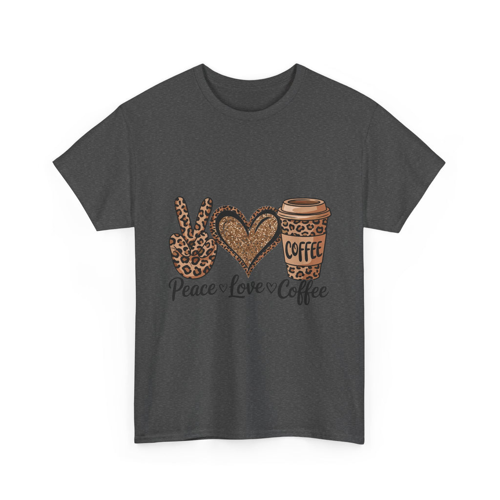 Peace, Love, Coffee Unisex Tee | Cozy Graphic Tee for Coffee Lovers