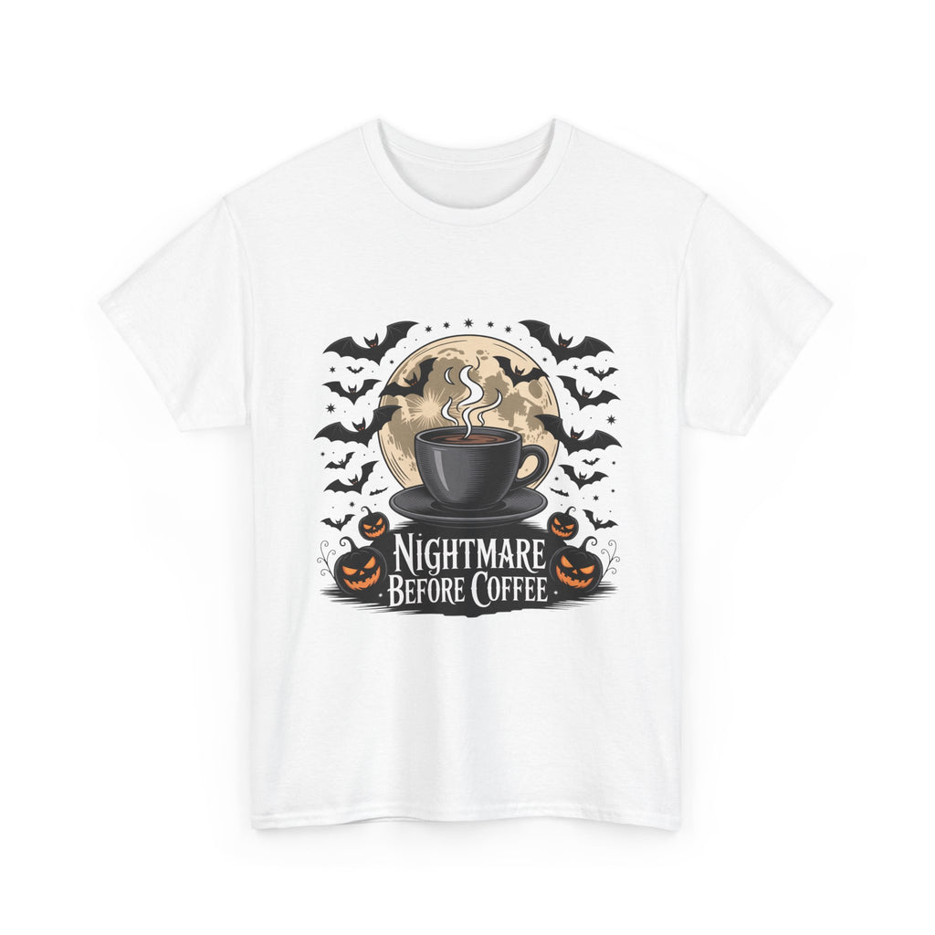 Unisex Heavy Cotton Tee - Nightmare Before Coffee Shirt, Halloween T-Shirt, Gift for Coffee Lovers, Spooky Apparel, Jack-O-Lantern Theme