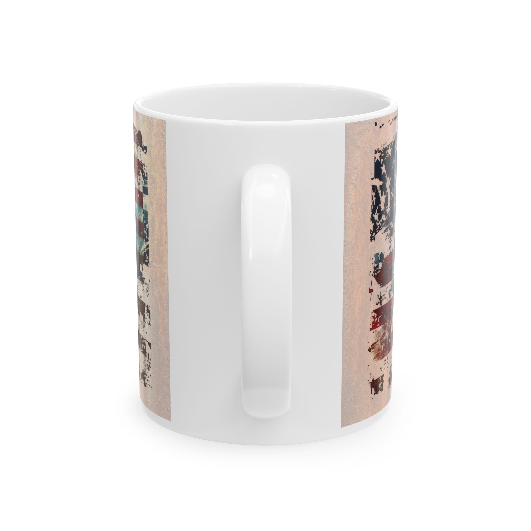 Vintage American Flag Ceramic Mug | Rustic Coffee Cup | Gift for Dad, Mechanic, Independence Day, Father's Day, Americana Decor