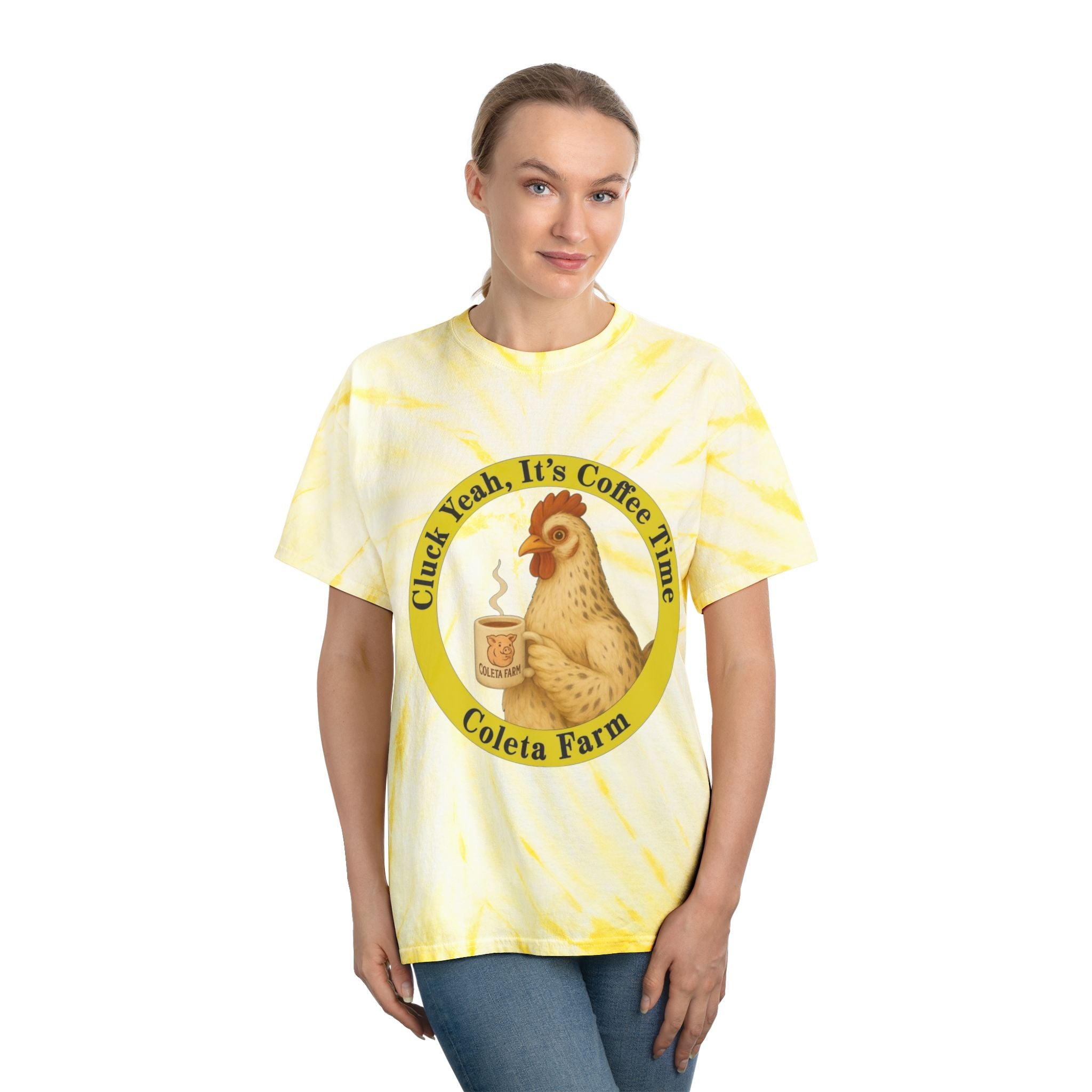 Tie-Dye Tee, Cyclone, Coffee Time Tee, Funny Chicken Shirt, Summer Vibe T-Shirt, Gift for Farmers, Casual Daily Wear
