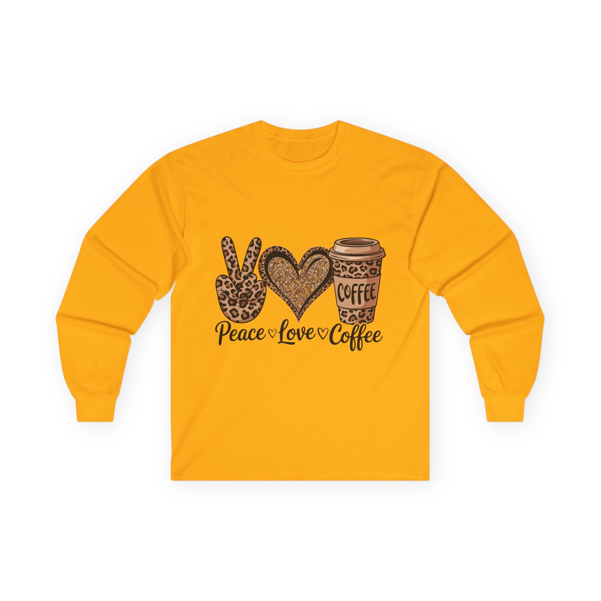 Peace Love Coffee Long Sleeve Tee | Unisex Cotton Shirt for Coffee Lovers | Perfect Gift for Holidays, Birthdays, and Casual Wear