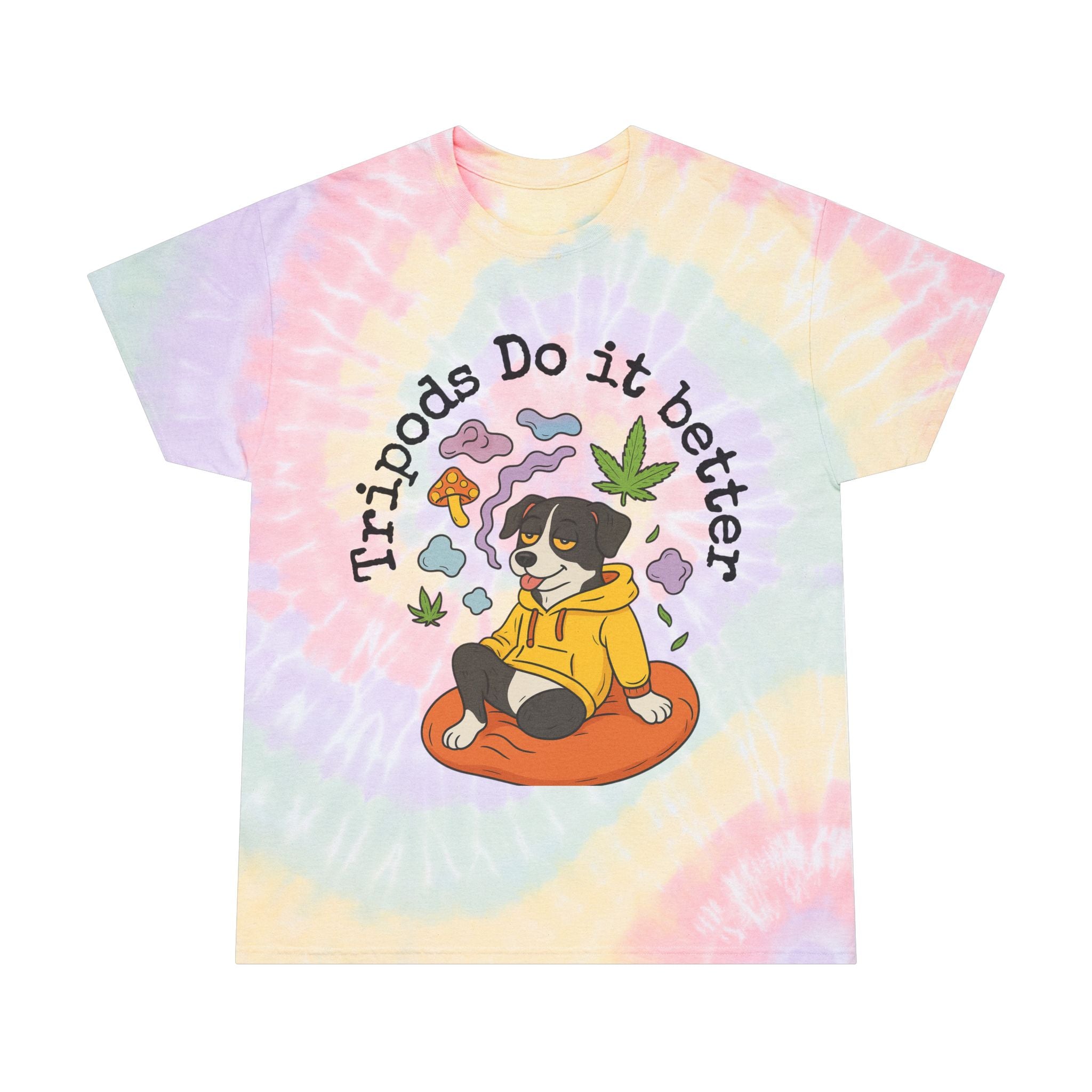 TWO SIDED: Spiral Tie-Dye Tee with Fun Cannabis Designs, Perfect for Casual Outings, Gifts, 420 Events, and Relaxing Vibes