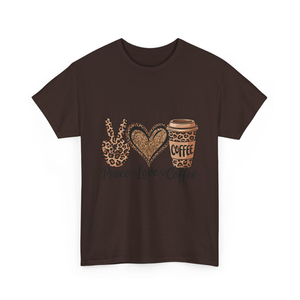 Peace, Love, Coffee Unisex Tee | Cozy Graphic Tee for Coffee Lovers