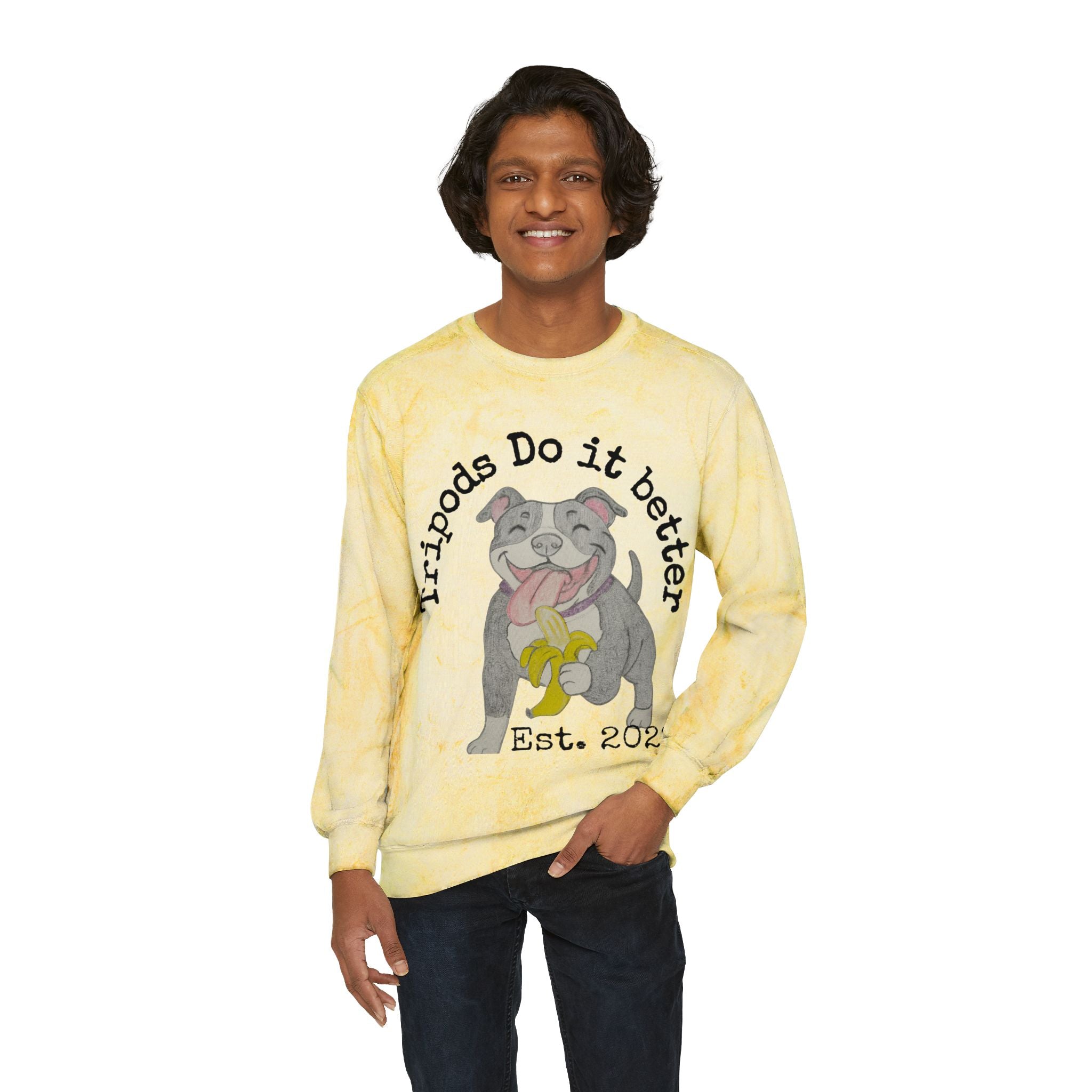 Unisex Tripod Dog Love Sweatshirt, Cozy Crewneck for Dog Lovers, Unique Gift, Casual Wear, Fun Pet-Themed Apparel, Ideal for Holidays