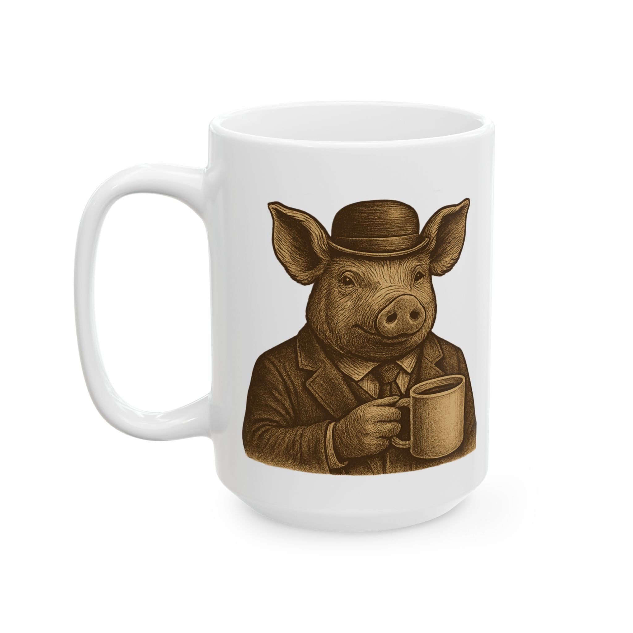 Pig holding coffee 11 oz