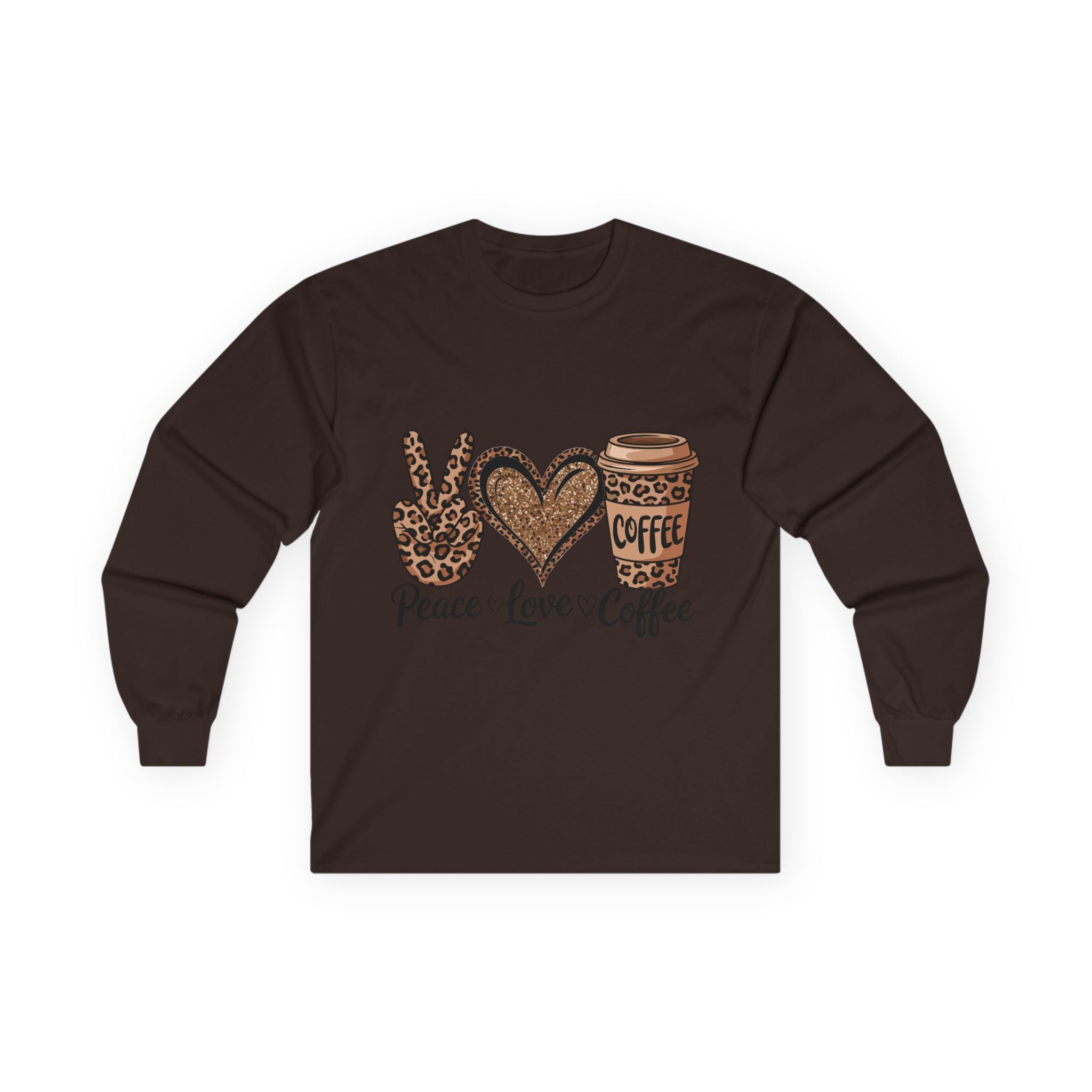 Peace Love Coffee Long Sleeve Tee | Unisex Cotton Shirt for Coffee Lovers | Perfect Gift for Holidays, Birthdays, and Casual Wear
