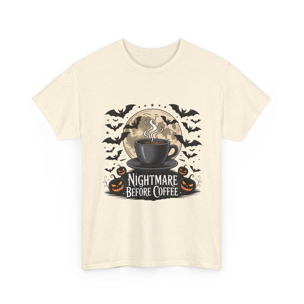 Unisex Heavy Cotton Tee - Nightmare Before Coffee Shirt, Halloween T-Shirt, Gift for Coffee Lovers, Spooky Apparel, Jack-O-Lantern Theme